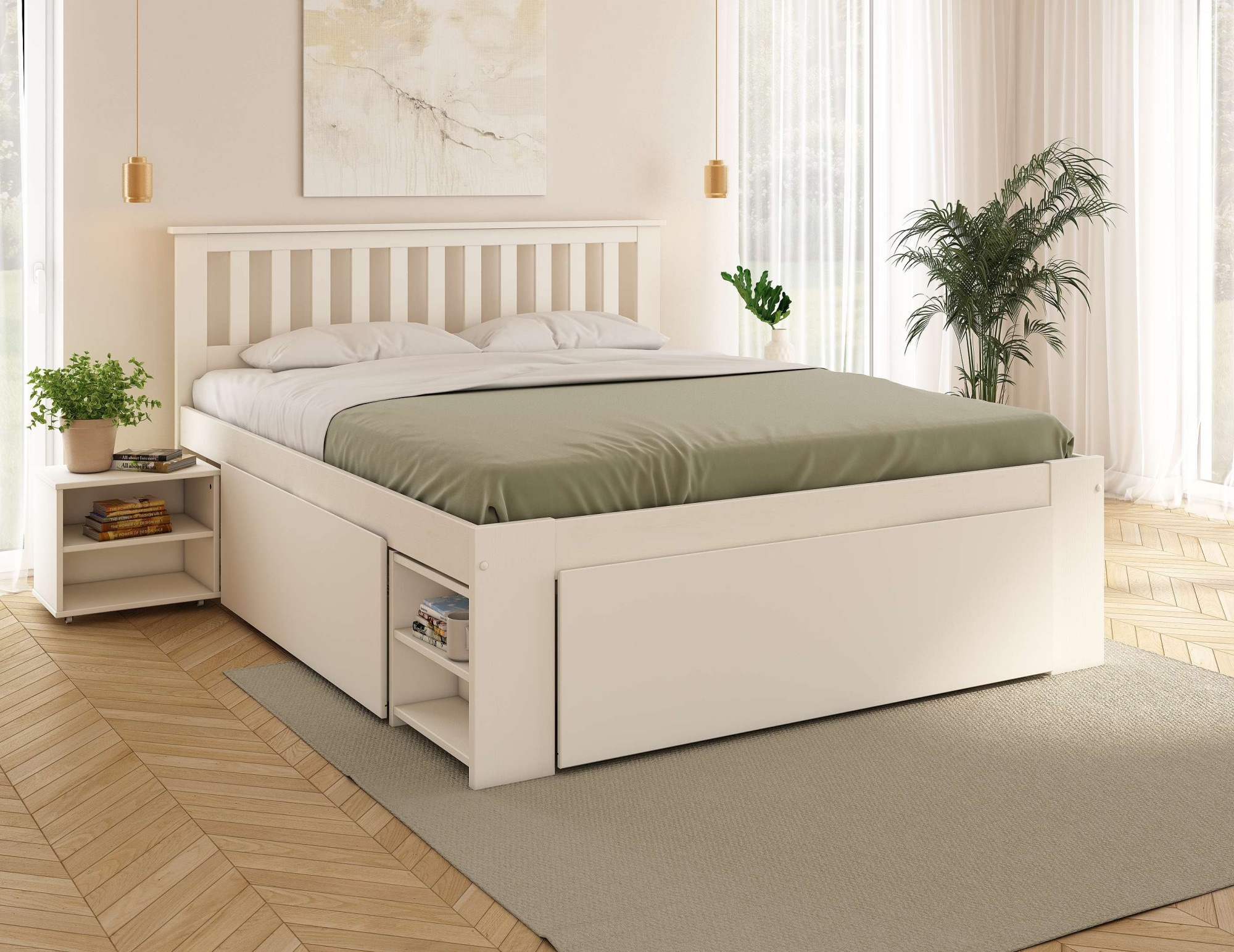 OTTO home Massivholzbett »Kallvin, maximaler Stauraum, 3 Bettkästen, Nachtschränke ausziehbar« inklusive Lattenrost, ideal fürs Jugendzimmer und kleine Räume, FSC®