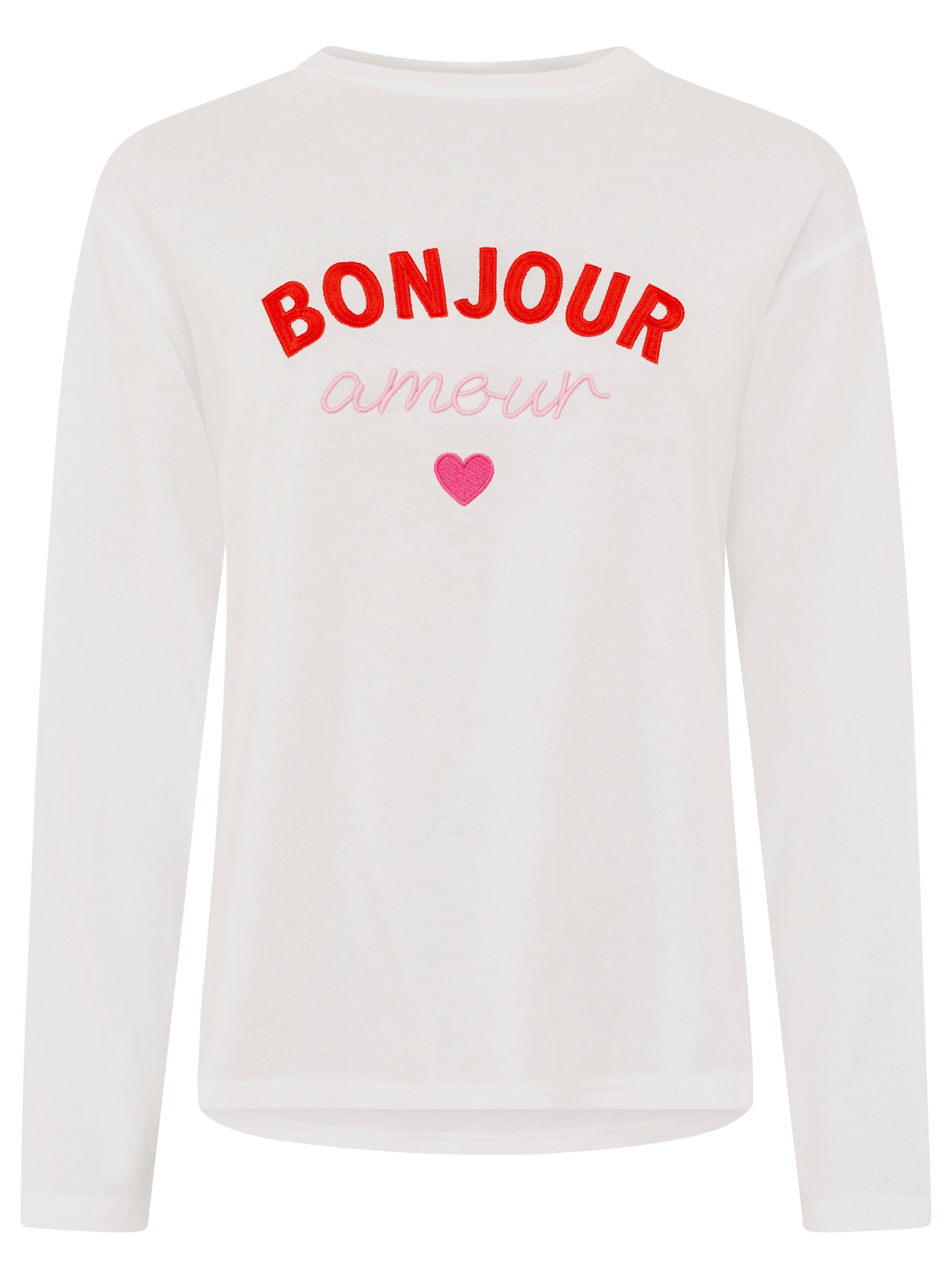 Zwillingsherz Pyjama »Bonjour Amour« 2 Longsleeve mit Schriftzug und langer, karierter Hose