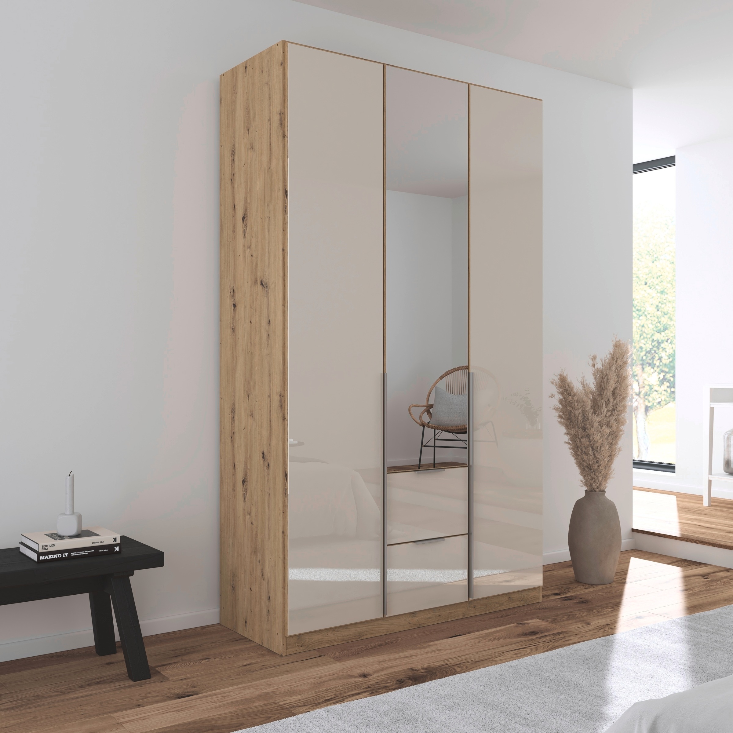 rauch Drehtürenschrank »Kleiderschrank Kleiderschränke Schrank Garderobe AGORDO mit Glasfront«, mit Außenschubkästen, in 6 Breiten und 2 Höhen MADE IN GERMANY