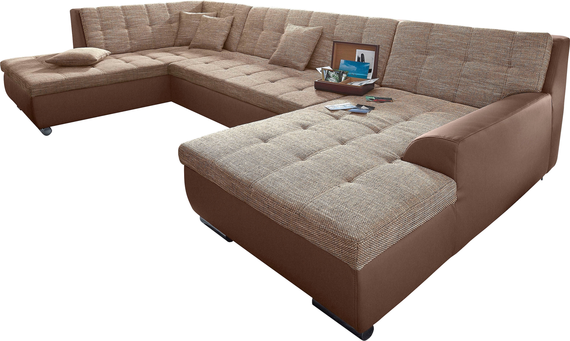 DOMO collection Wohnlandschaft »Treviso incl. Zierkissen, moderne Steppung, XXL: B/T/H: 364/201/83 cm«, wahlweise mit Bettfunktion, in vielen Bezugsarten auch in Cord U-Form