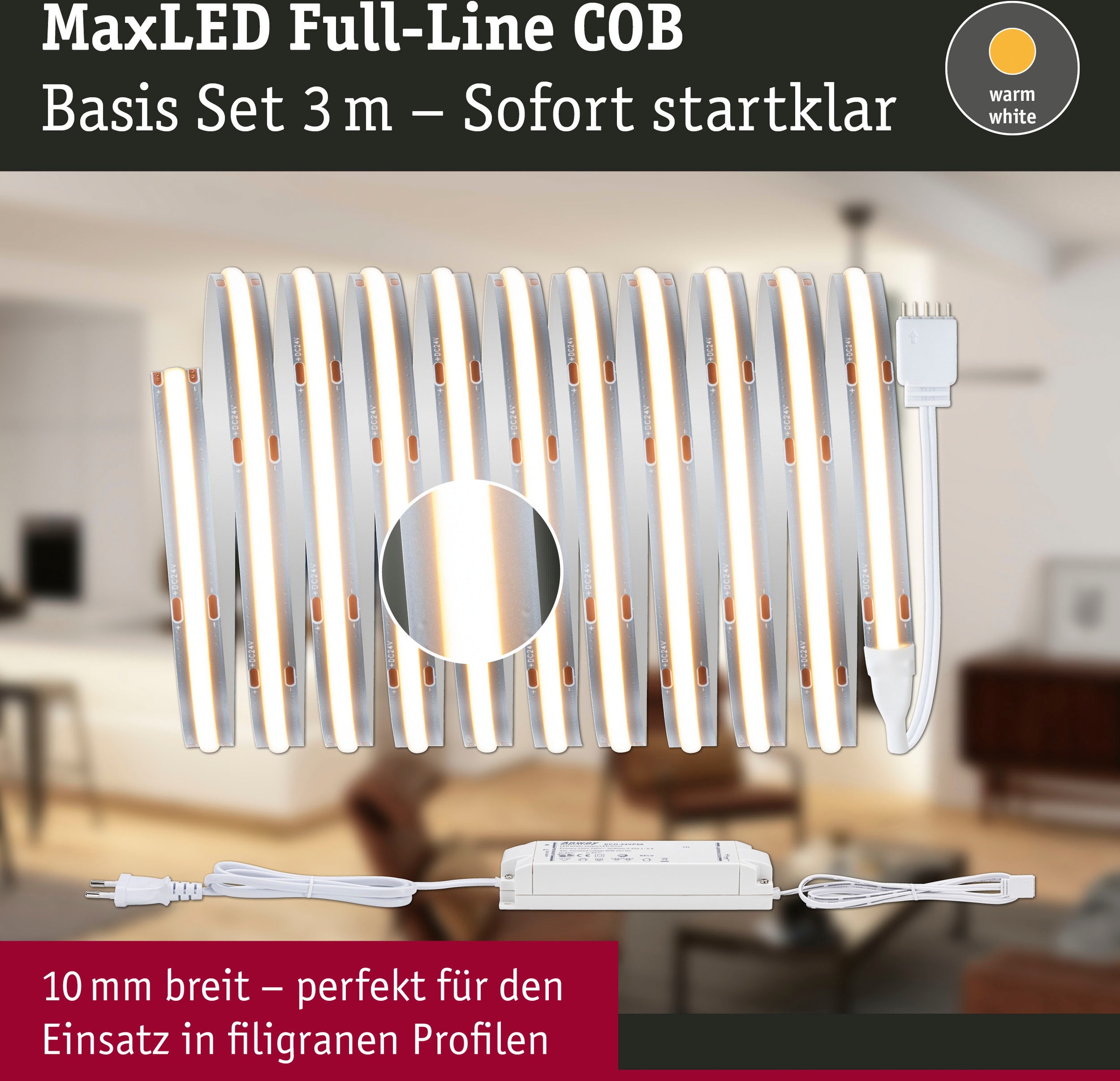 Paulmann LED-Streifen »MaxLED 1000 Full-Line COB Basisset 3m Warmweiß 36W 3240lm 2700K«, 1 St.-flammig