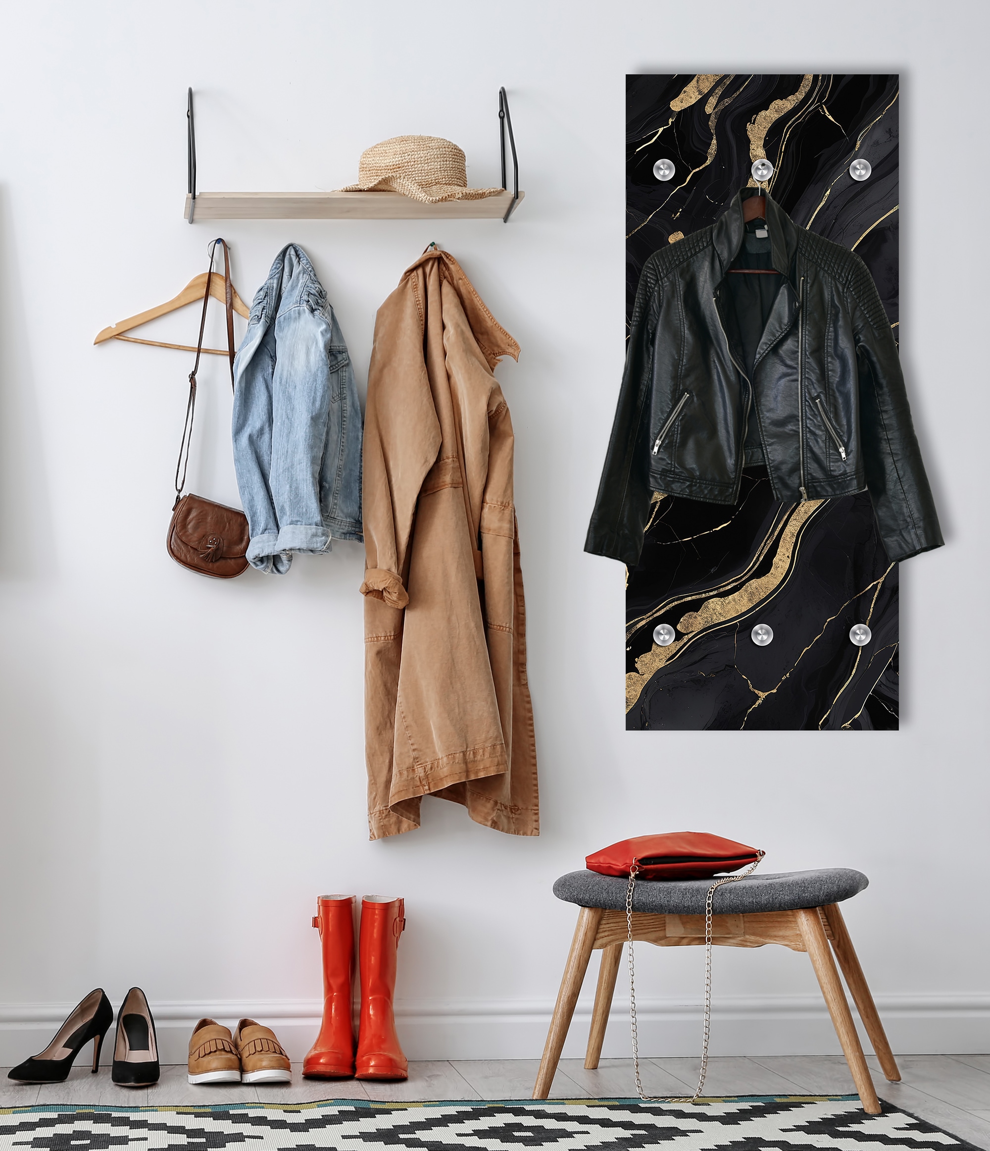 queence Garderobenpaneel »Wandgarderobe  mit Motiv Marmor Abstrakt inkl. Edelstahlhaken« 1 Stk. tlg. HD Premium Druck auf Acrylglas