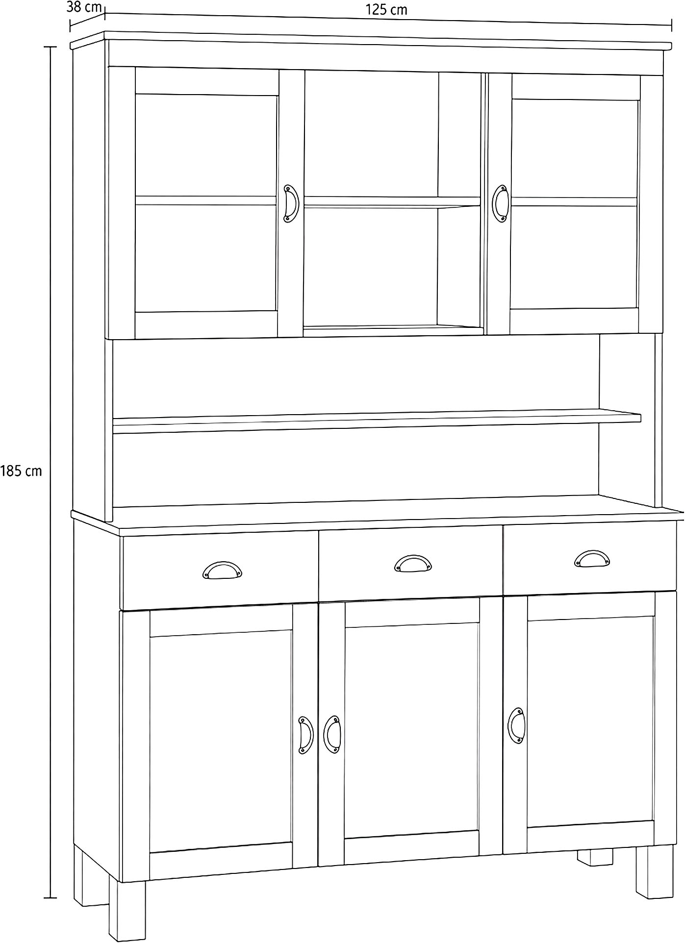 Home affaire Küchenbuffet »Oslo« 125 cm breit, aus massiver Kiefer, mit 2 Glastüren, Metallgriffe