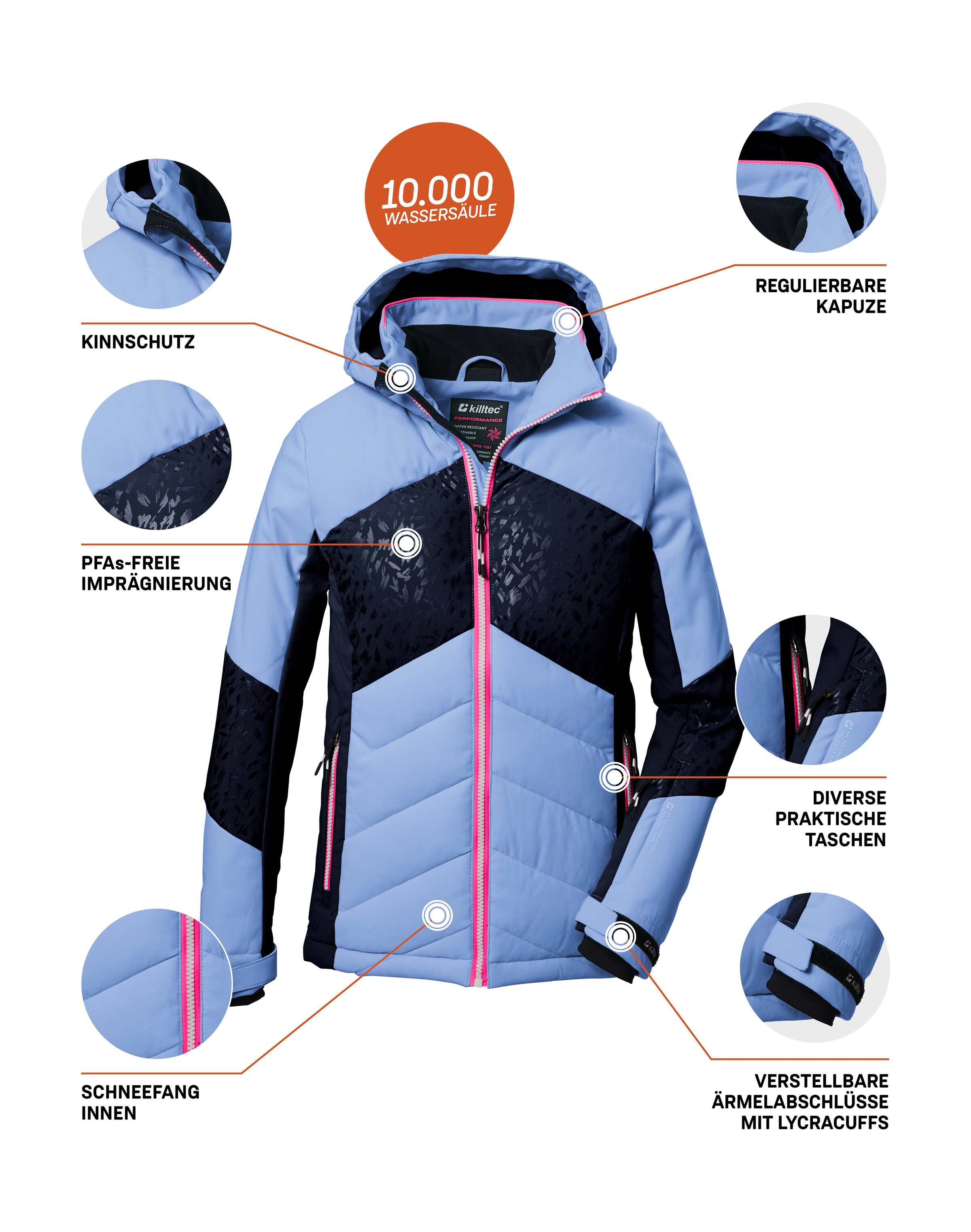 Killtec Skijacke »KSW 342 GRLS SKI QLTD JCKT«, Wasserabweisende, atmungsaktive Skijacke mit verstellbaren Bündchen
