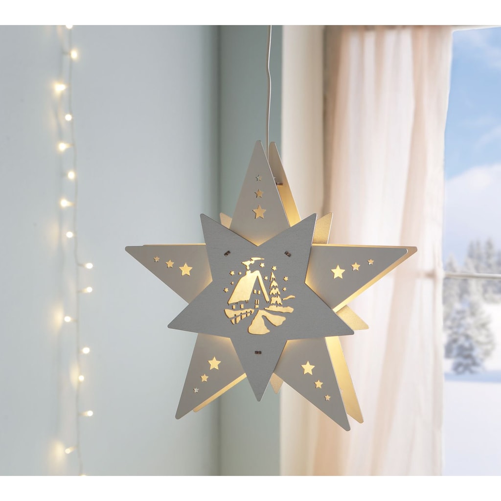 Weigla LED Stern »Waldhütte, Weihnachtsdeko«, 1 flammig-flammig, beleuchtetes Fensterbild
