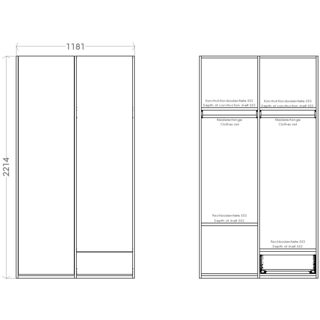Müller SMALL LIVING Kleiderschrank »Modular Plus Variante 2«, Inklusive 1 kleiner Schublade unten rechts