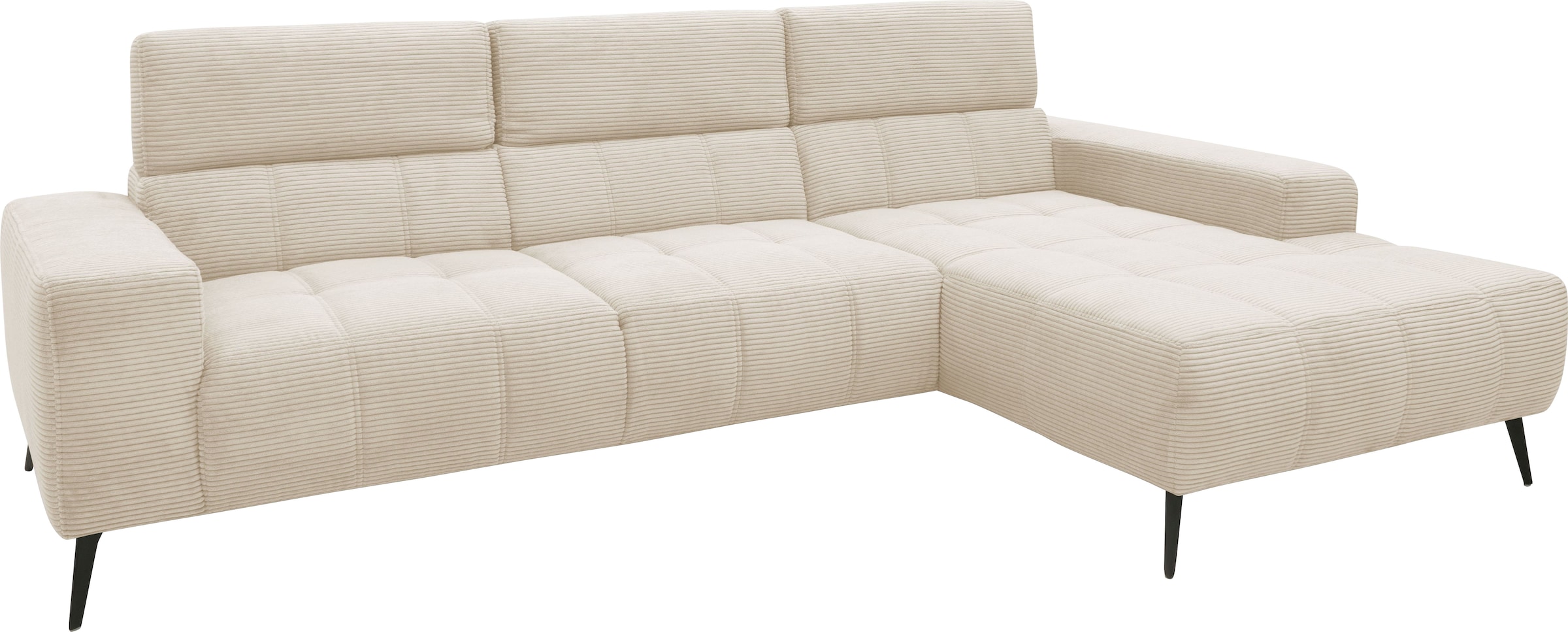 DOMO collection Ecksofa »Trento L-Form, mit Kufenfuß oder Einzelfuß«, wahlweise mit Kopfteilverstellung, Recamiere links/rechts bestellbar