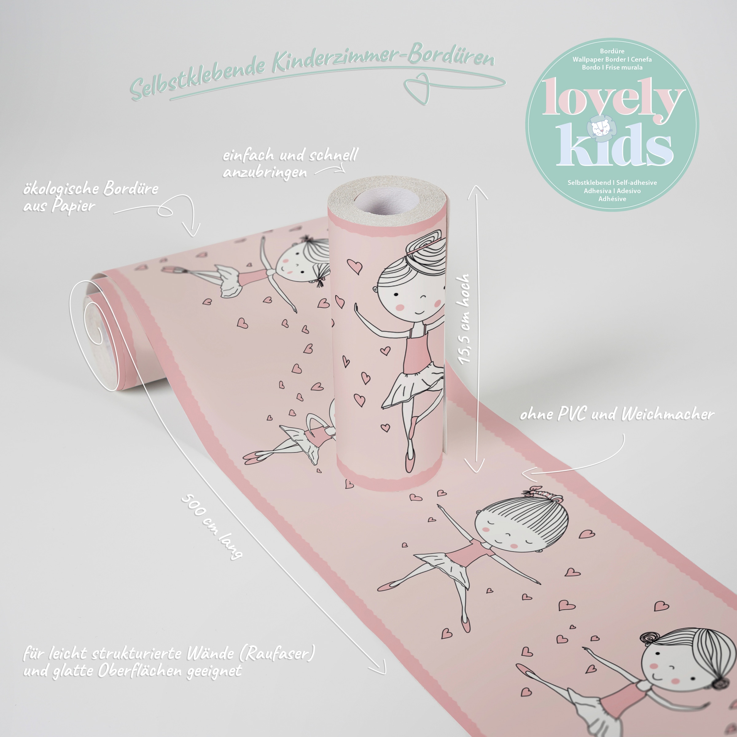 A.S. Création Bordüre »Dancing Ballerina«, Motiv-abstrakt-naturalistisch, Tapete Kinder Borte Wohnzimmer Schlafzimmer Küche modern Design Optik