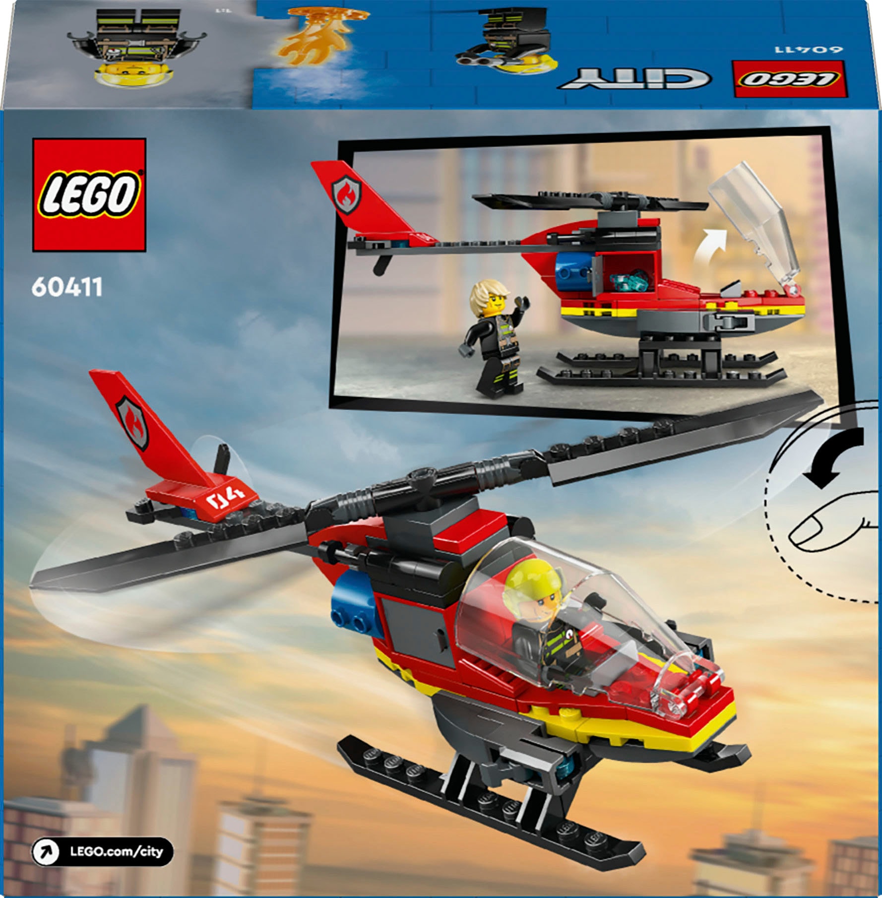 LEGO® Konstruktionsspielsteine »Feuerwehrhubschrauber (60411), LEGO City«, (85 St.), Made in Europe