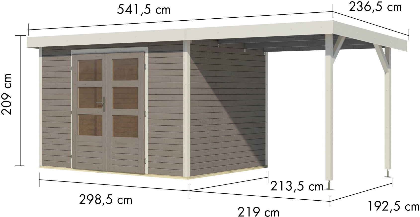 Karibu Gartenhaus »Jupiter 4«, in verschiedenen Farben, mit Anbaudach 2,35 m breit