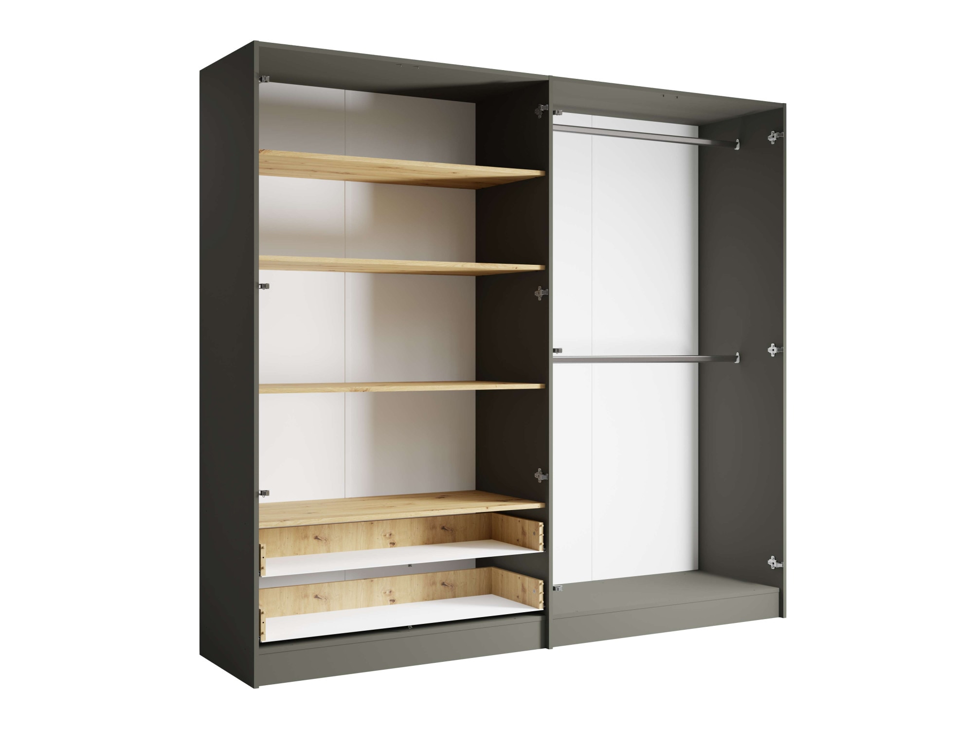 INOSIGN Kleiderschrank »Kleiderschrank Loreto mit Schubkästen und Spiegel, B/T/H 220/54/202 cm«, Schrank mit Drehtüren und Schubladen, Spiegel und MDF-Lamellen