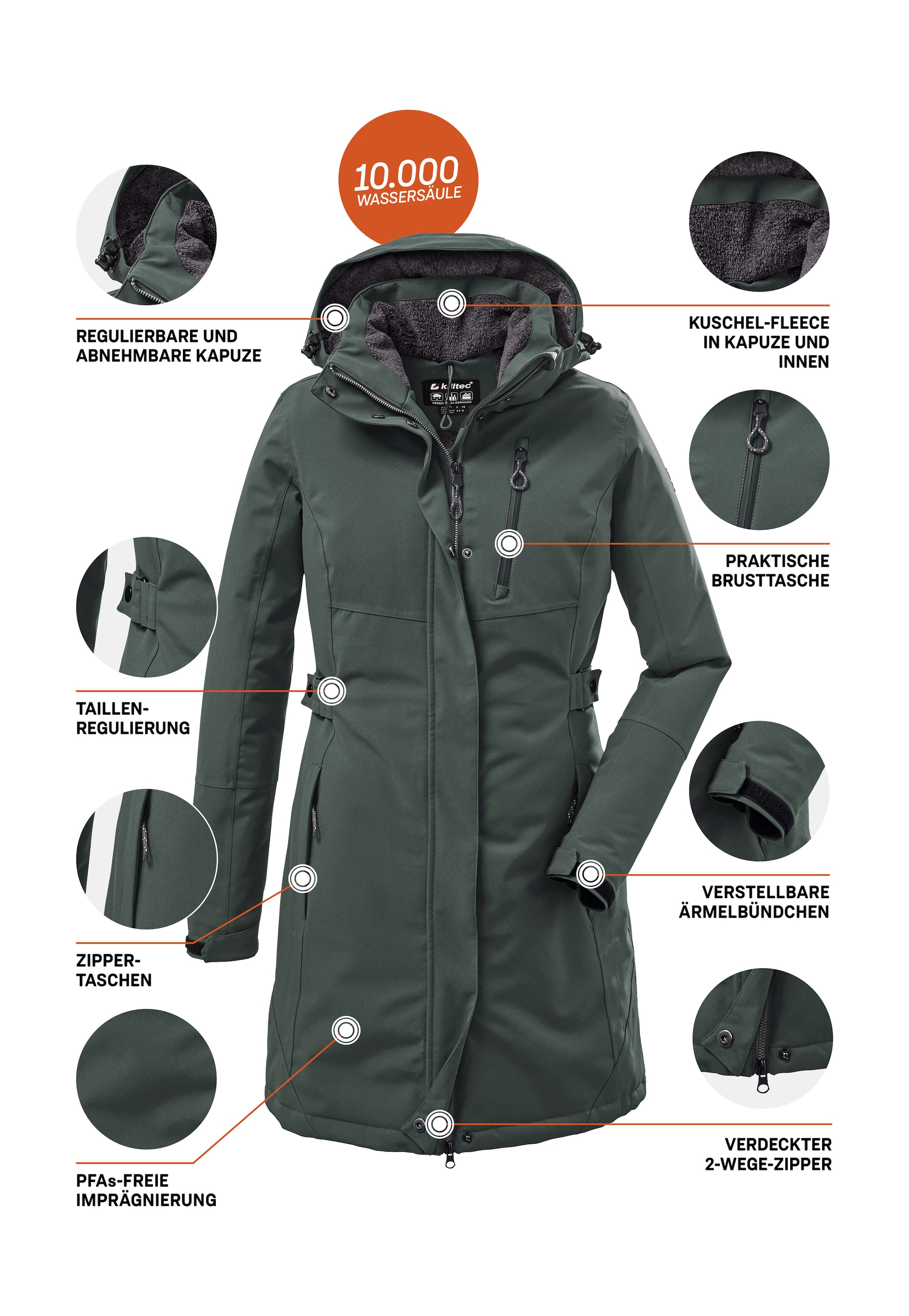 Killtec Parka »KOW 165 WMN PRK«, Wasser- und winddichter Parka mit Teddyfleece und abnehmbarer Kapuze