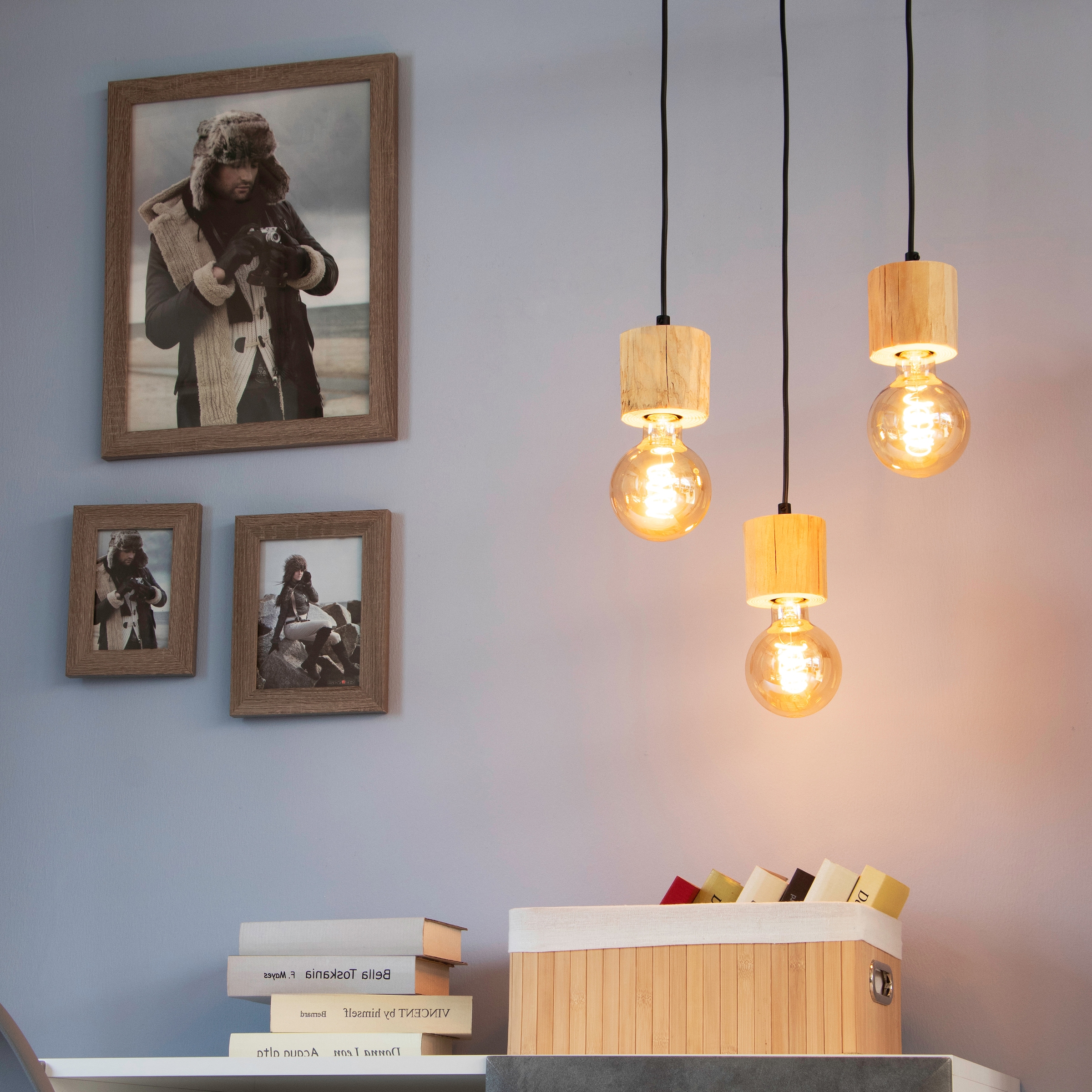 SPOT Light Pendelleuchte »PINO«, 3 flammig, Leuchtmittel E27 | ohne Leuchtmittel, Hängeleuchte, Naturprodukt aus Massivholz, Kabel kürzbar