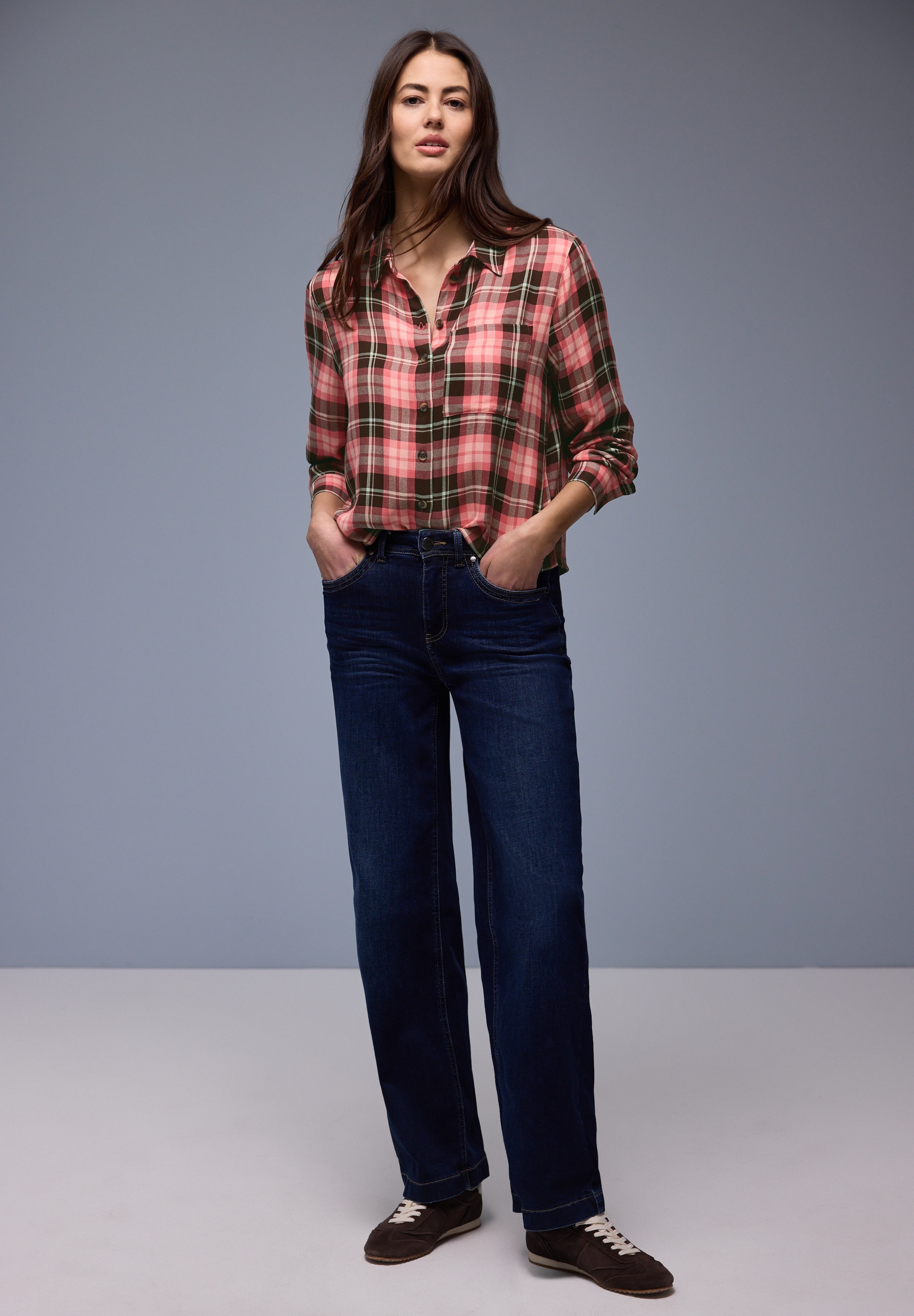 STREET ONE Langarmbluse in Karo-Optik und als Viskose