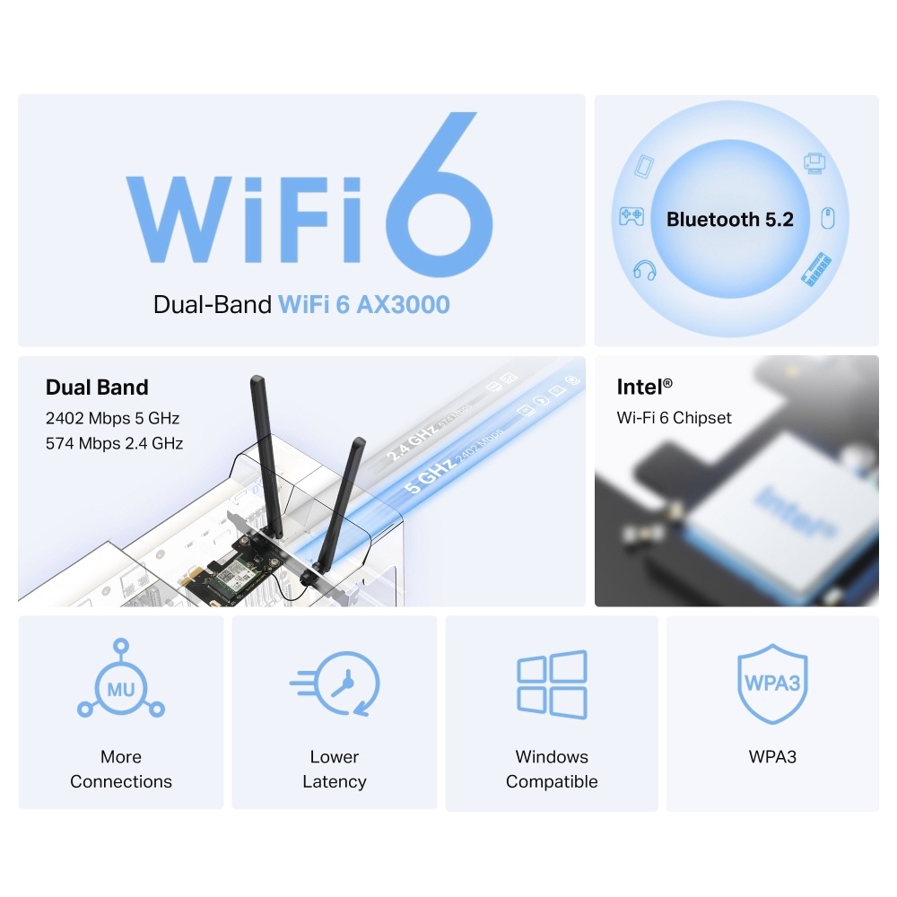 TP-Link Netzwerk-Adapter »Mercusys MA80XE AX3000 Dual-Band Wi-Fi 6 PCI Express Adapter«