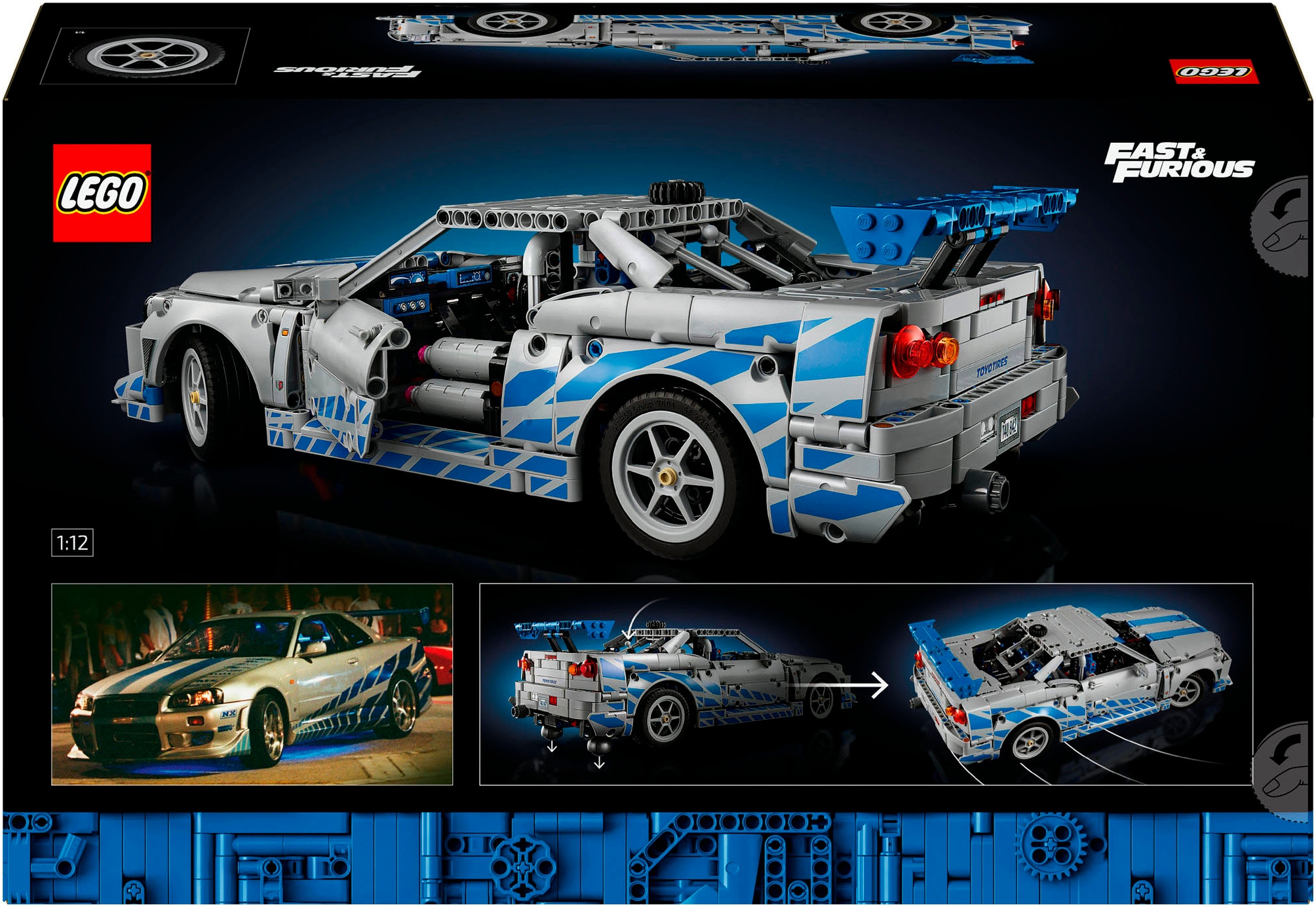 LEGO® Konstruktionsspielsteine »2 Fast 2 Furious Nissan Skyline GT-R (R34) Flitzer (42210)«, (1410 St.), LEGO Technic; Made in Europe