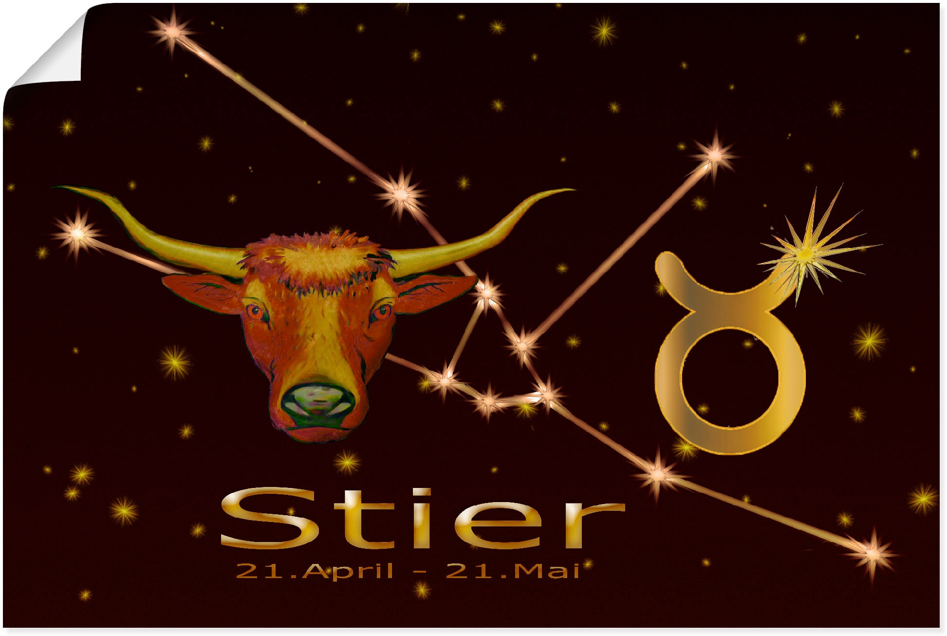 Artland Poster »Sternzeichen - Stier«, Bilder von Sternzeichen, (1 St.), als Alubild, Leinwandbild, Wandaufkleber oder Poster in versch. Größen