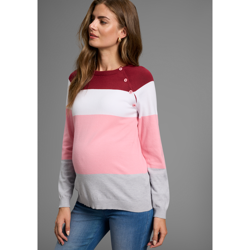 NEUN MONATE Strickpullover »Ringel-Pullover für Schwangerschaft und Stillzeit« Umstands-Pullover mit praktischer Öffnung bordeaux geringelt 40/42...