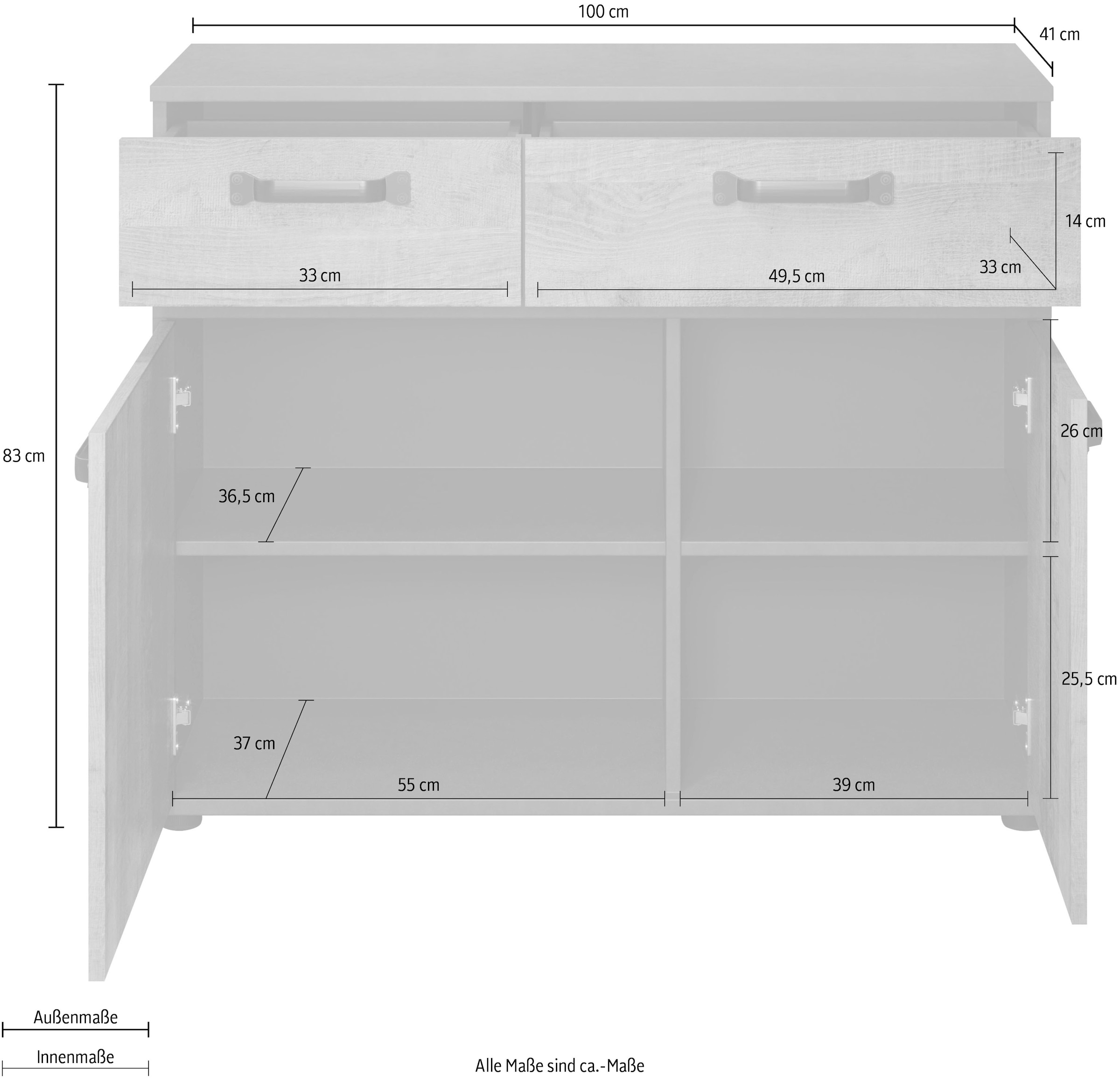 trendteam Kommode »Stripe«, Rustikales Sideboard mit 2 Schubladen - (B/T/H) 100/41/83 cm