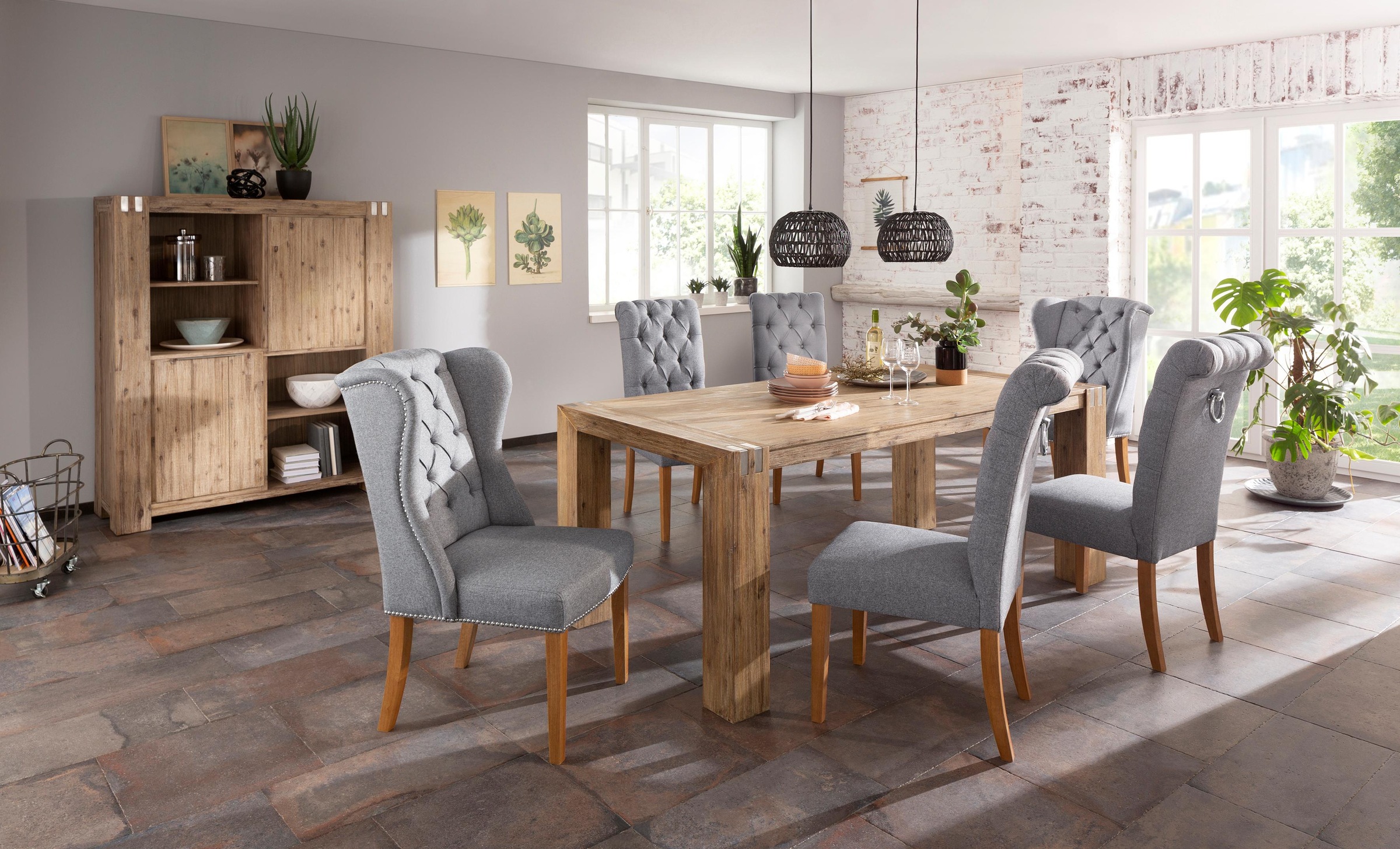 Home affaire Esszimmerstuhl »Liao, TOPSELLER!, OTTOs Choice«, (Set), Webstoff-Struktur (100% Polyester), 2er-Set, mit edler Knopfheftung in der Rückenlehne