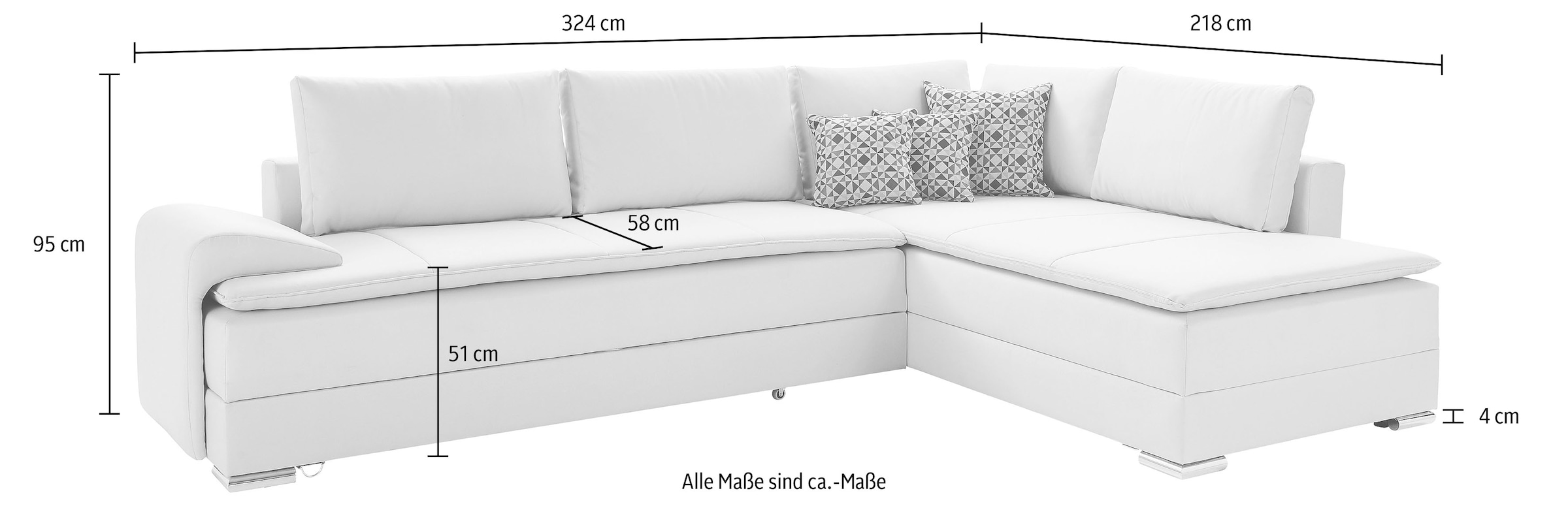 INOSIGN Ecksofa »Boxspringbett Night & Day L-Form mit Dauer-Schlaffunktion mit Armlehne«, mit Boxspring-Bettfunktion 180x200 cm und Bettkasten, Dauerschläfer!