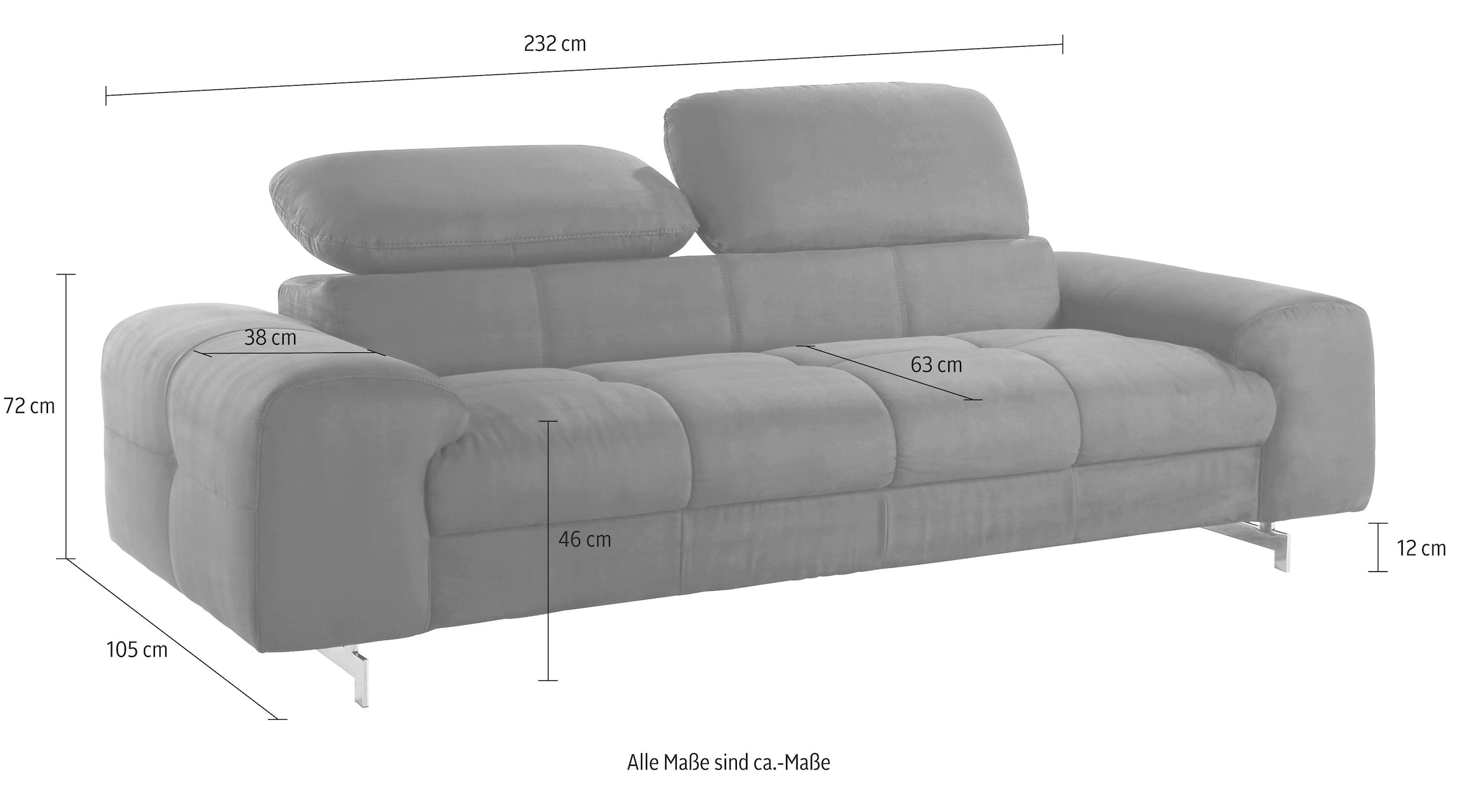 COTTA 3-Sitzer »Chef«, Big-Sofa mit Kopfteilverstellung, edle Metallkufen
