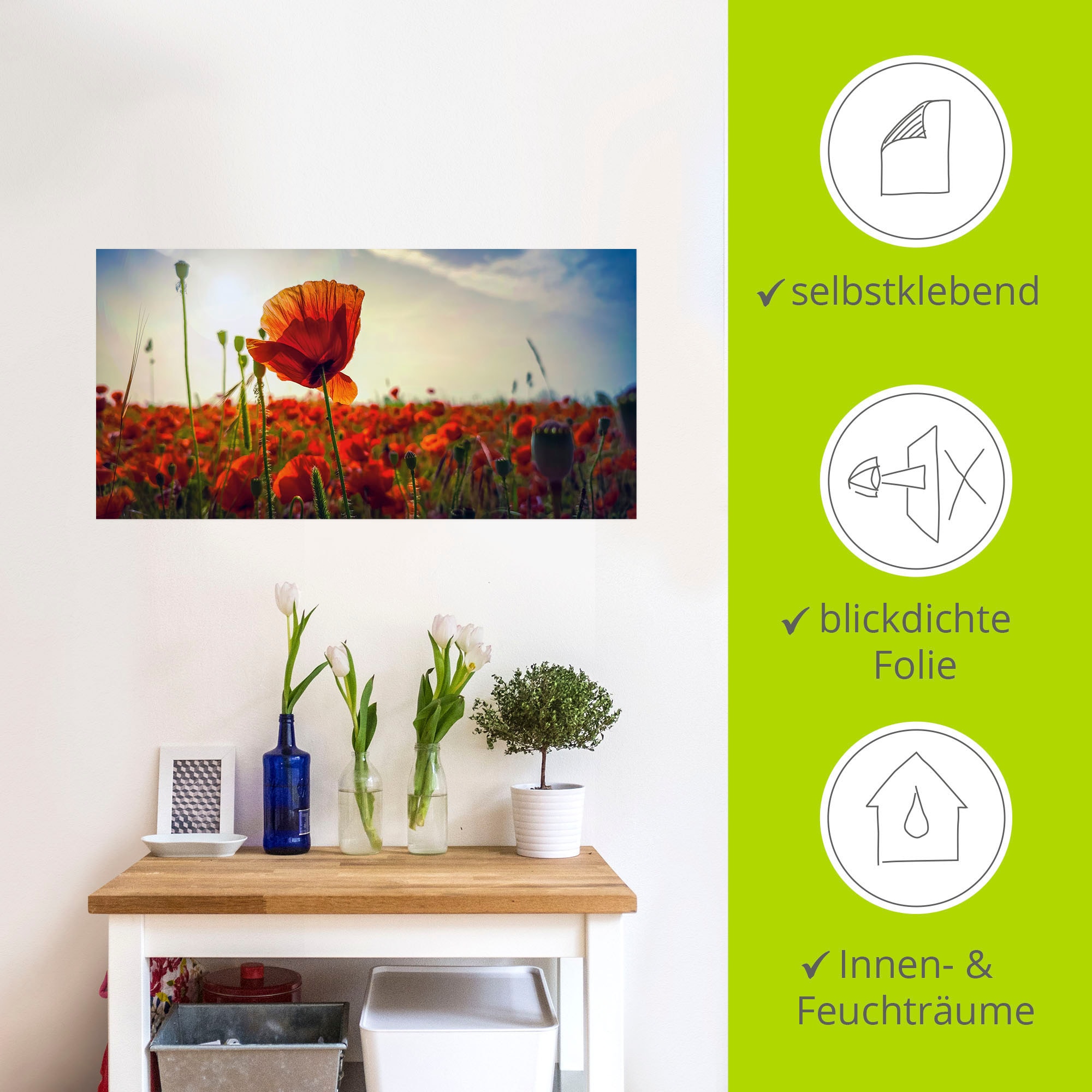 Artland Wandbild »Mohnfeld bei Leipzig im Sonnenschein«, Blumenbilder, (1 St.), als Alubild, Leinwandbild, Wandaufkleber oder Poster in versch. Größen