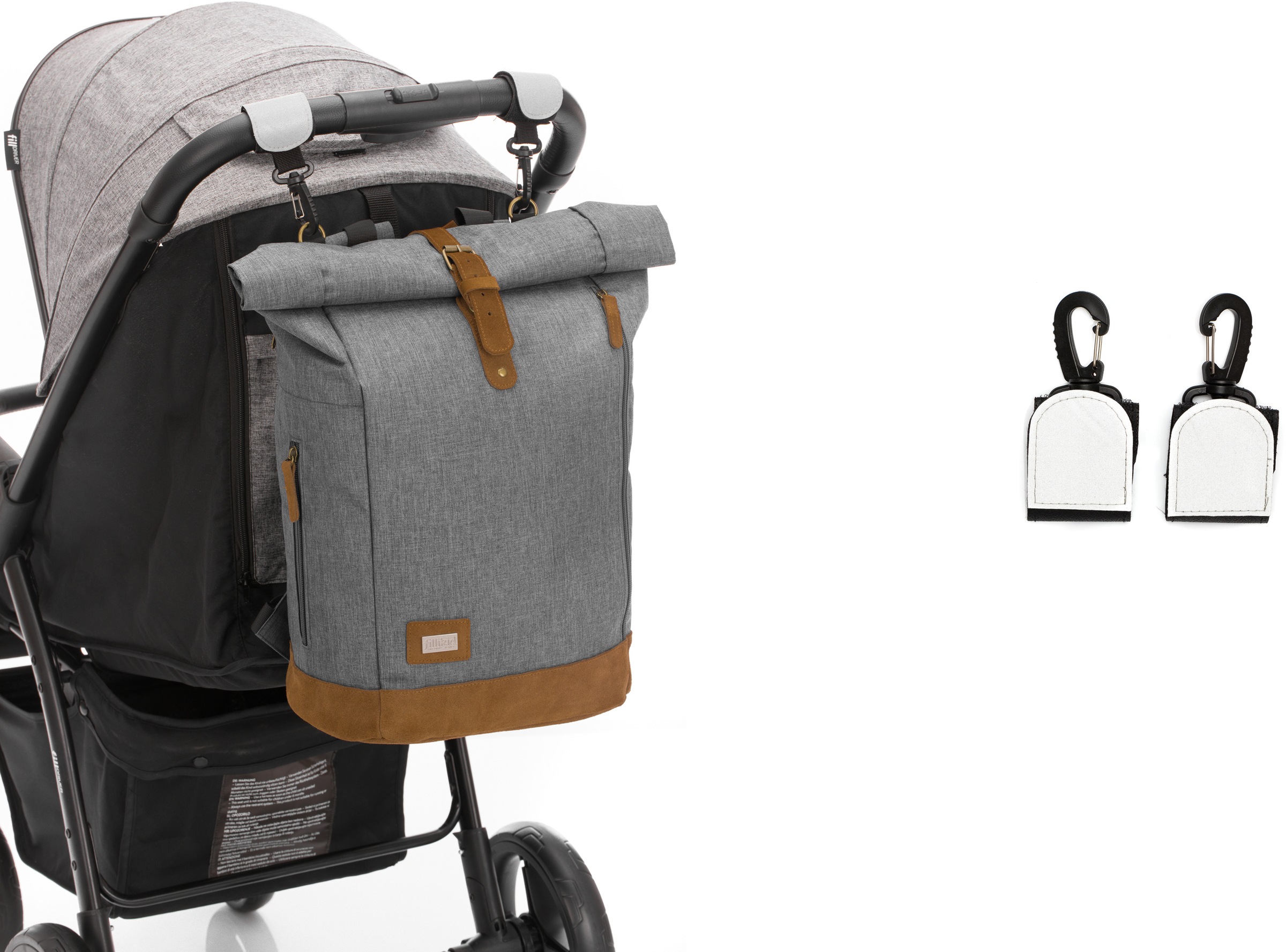Fillikid Wickelrucksack »Rolltop Berlin, grau melange«, Reflektoren, inkl. Wickeltunterlage