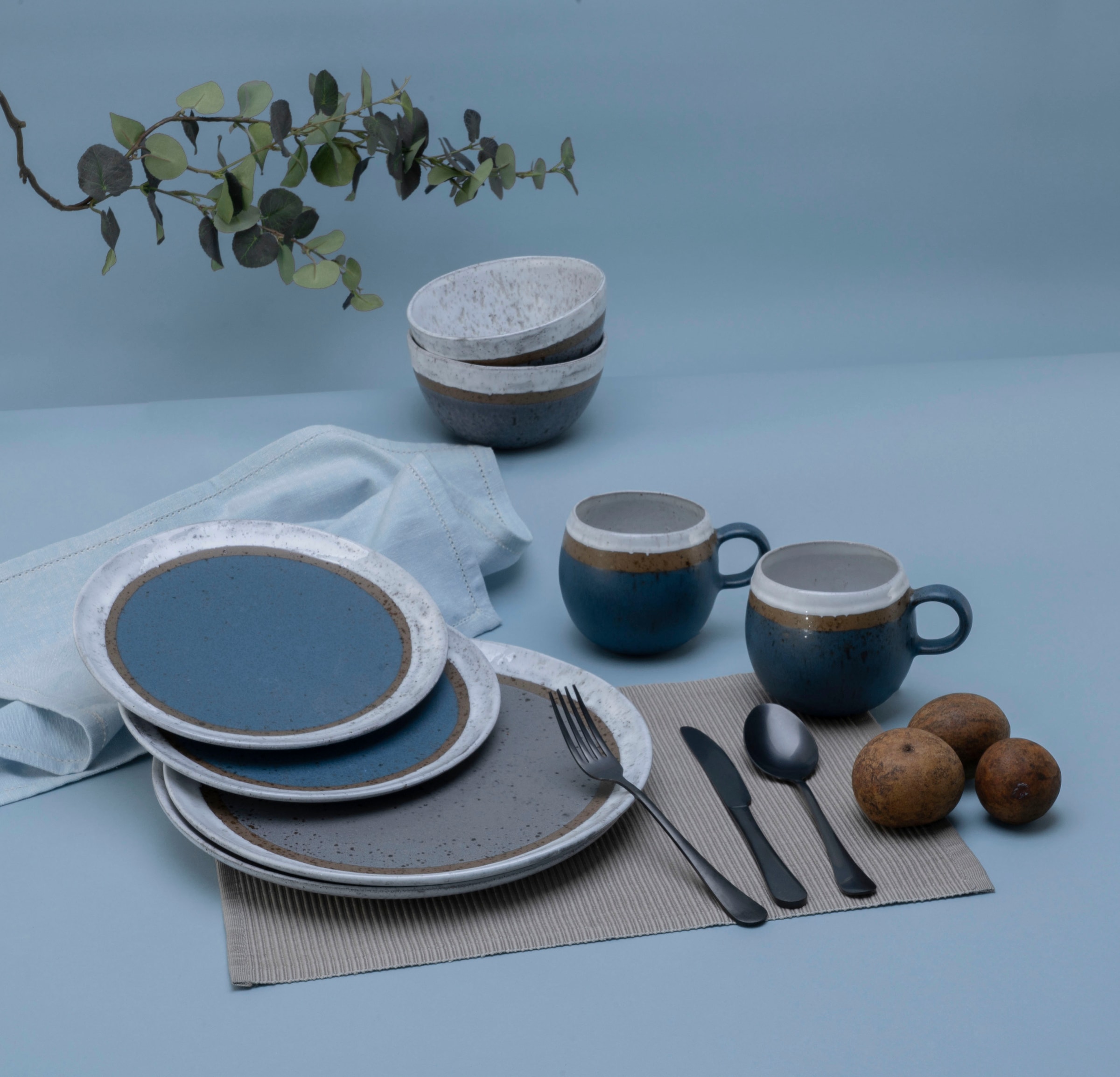 CreaTable Kombiservice »Geschirr-Set Fjord«, (Set, 8 tlg., Kaffeeservice und Tafelservice im Set, für 2 Personen), Service, skandinavisches Design, 8 Teile für 2 Personen
