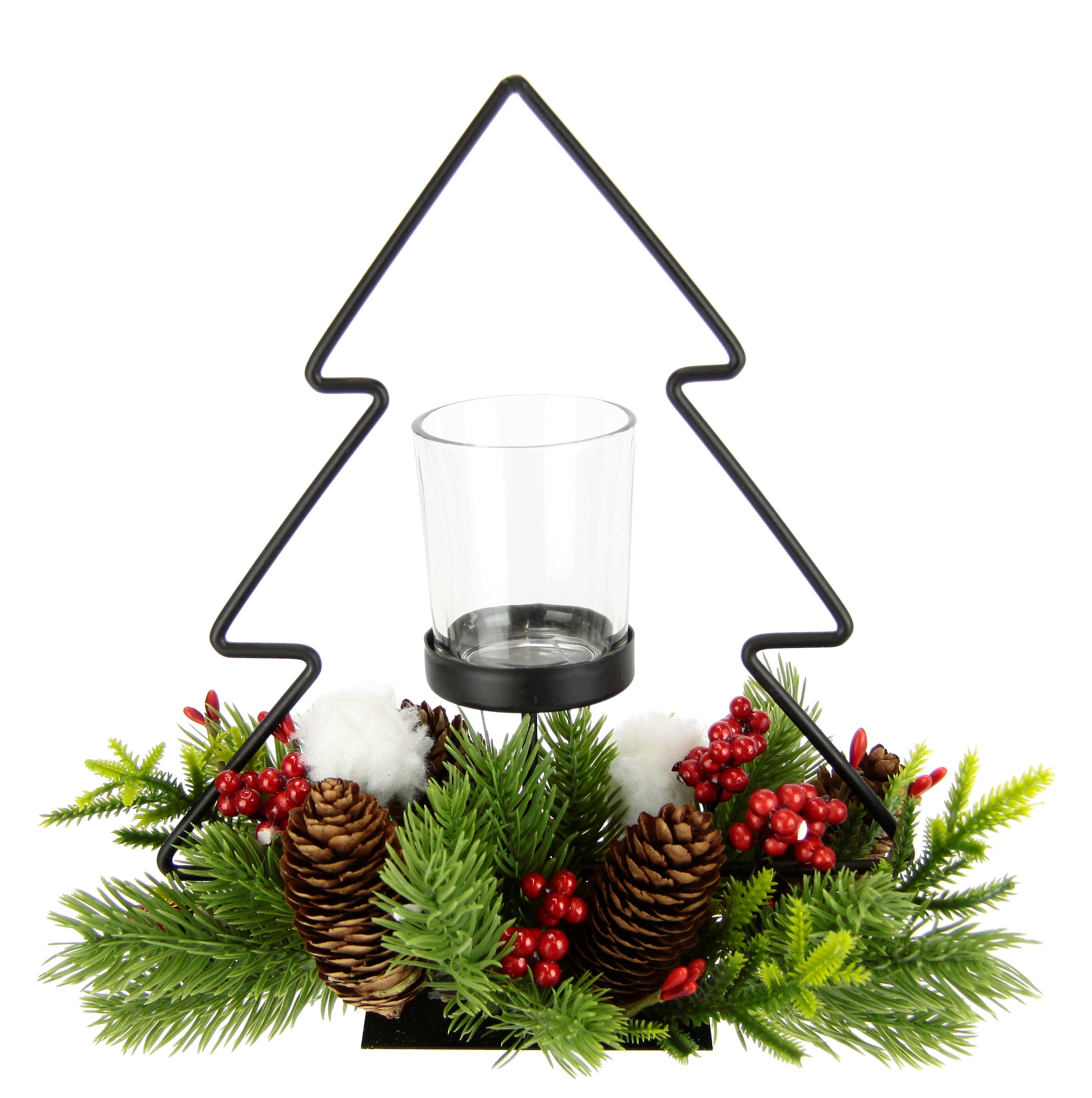 I.GE.A. Teelichthalter »Dekofigur Metall-Tannenbaum mit Glaseinsatz«, (1 St.), Tannenzweige Zapfen Kerzenhalter Dekolicht Weihnachtsdeko Windlicht