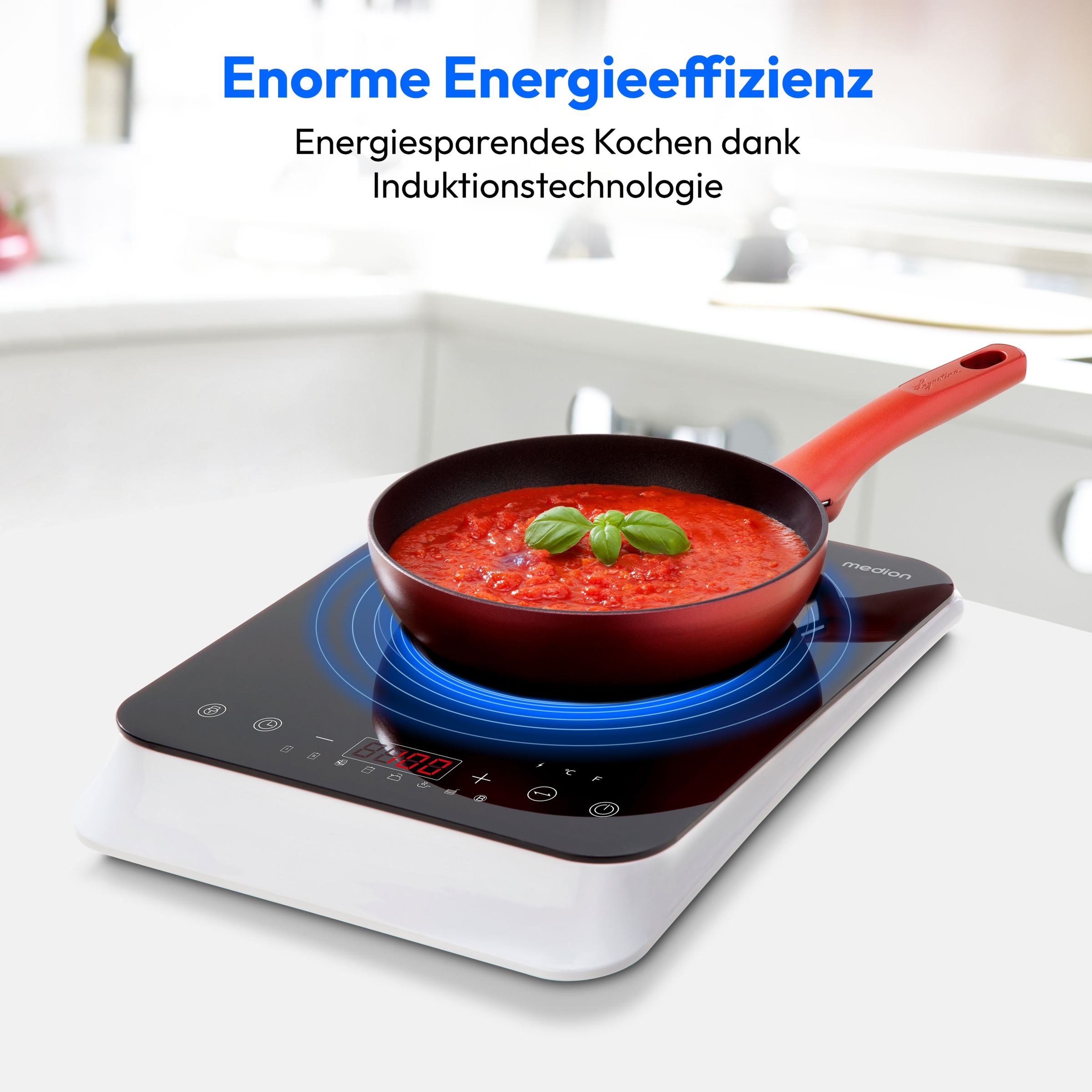 Medion® Einzel-Induktionskochplatte »MD 18490, 2000 W Induktionsleistung, automatische Topferkennung, Timer«, Temperaturbereich 60 - 240°, Sensor-Touch-Display, 8 Automatikprogr.