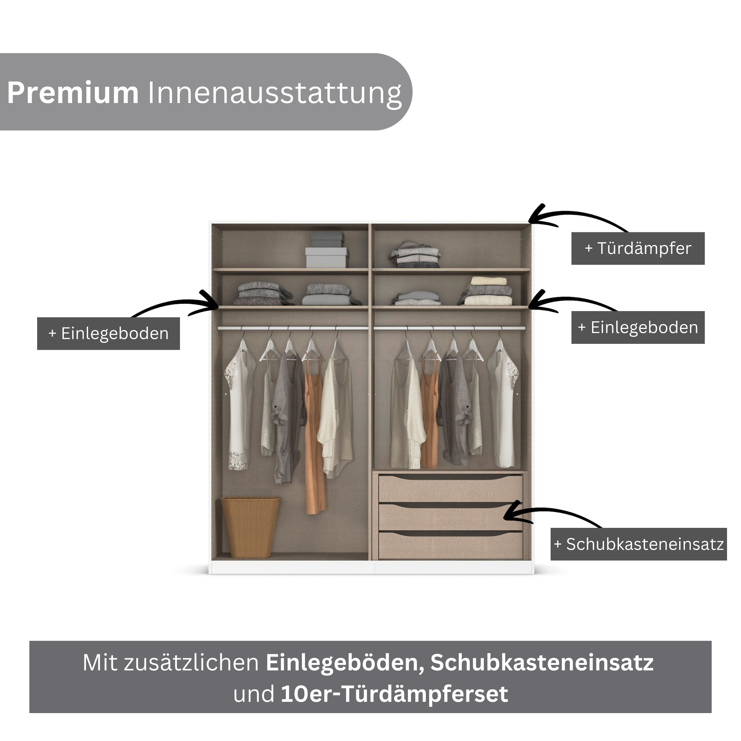 rauch Kleiderschrank »Drehtürenschrank Schrank Garderobe Wäscheschrank Schlafzimmer AVOLA«, (in 3 verschiedenen Ausstattungen BASIC/CLASSIC/PREMIUM), mit hochwertigen Stangengriffen in Schwarz aus Metall MADE IN GERMANY