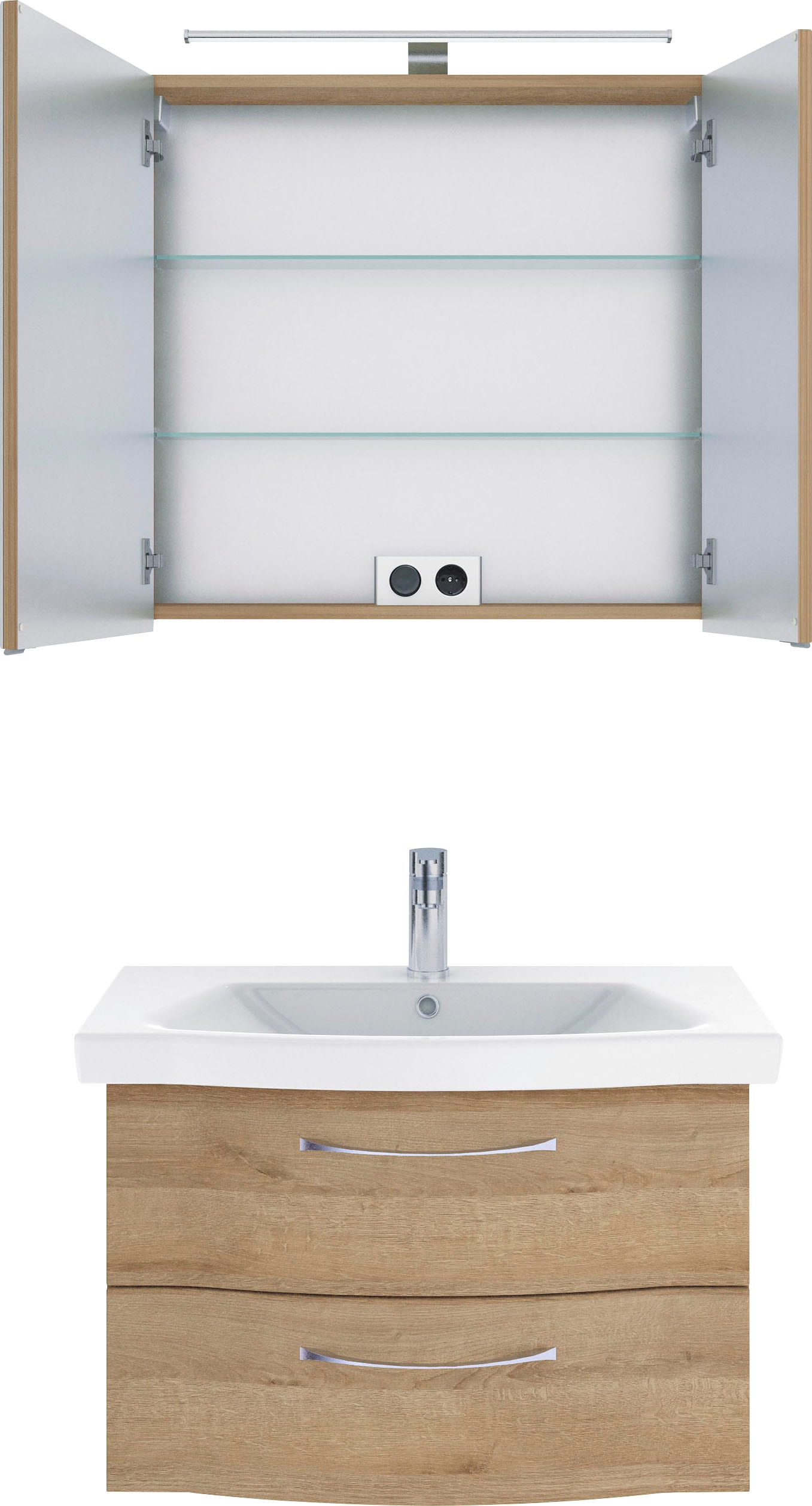Saphir Badmöbel-Set »6005 Sprint 2-teilig, Keramik-Waschtisch mit LED-Spiegelschrank«, (2 St.), Waschplatz 82 cm breit, inkl. Türdämpfer, 2 Türen, 2 Schubladen