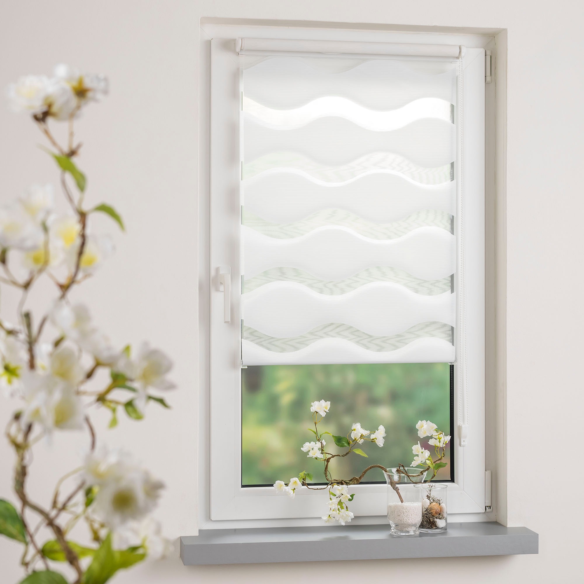 Liedeco Doppelrollo »Wave«, Lichtschutz, ohne Bohren, freihängend, Klemmfix-DUO-Rollo, Doppelrollo "Wave"