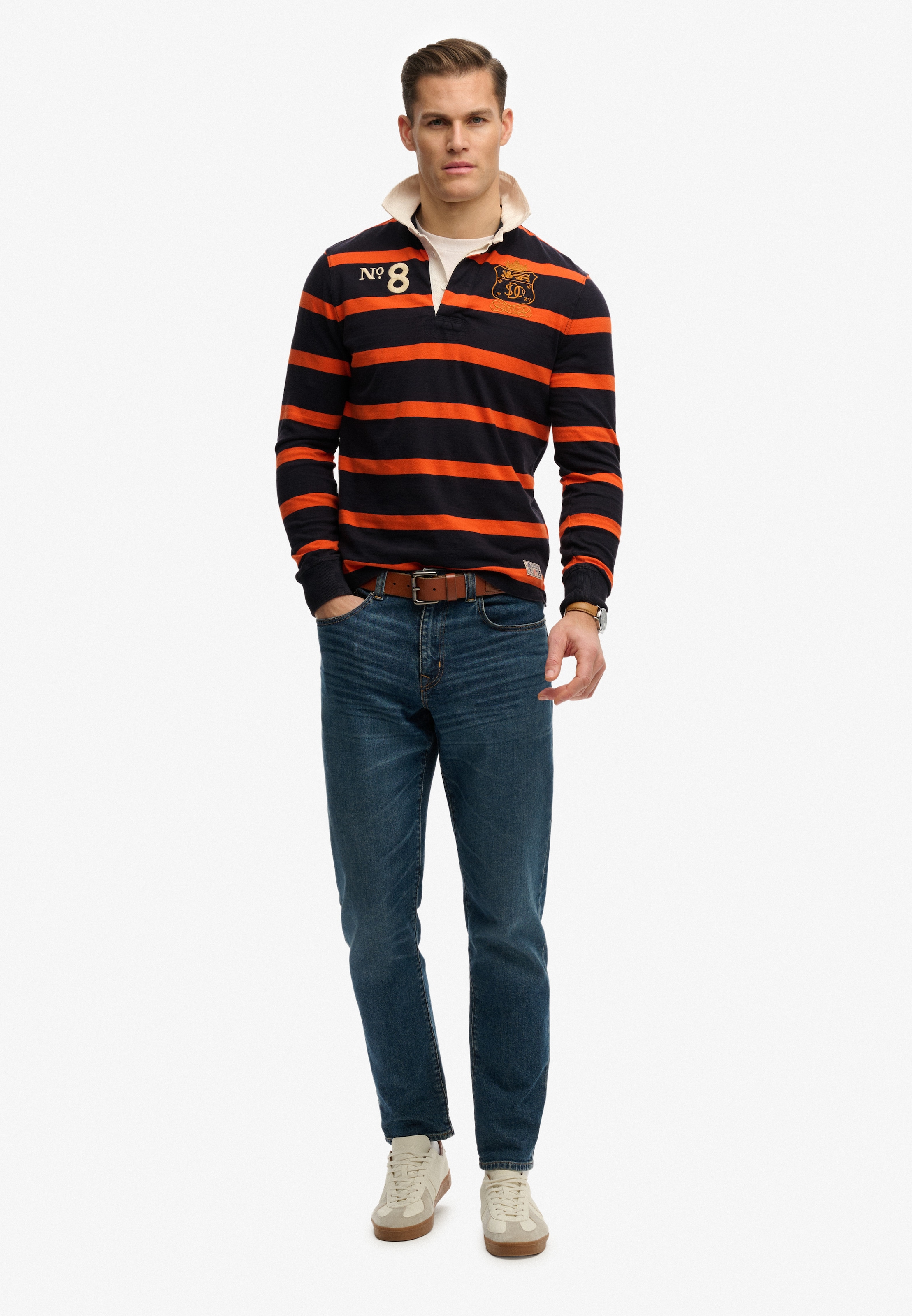 Superdry Langarmshirt »DOUBLE EMBLEM STRIPE RUGBY« aus Baumwolle und Single Jersey, Relaxed Fit, gestreifte Optik