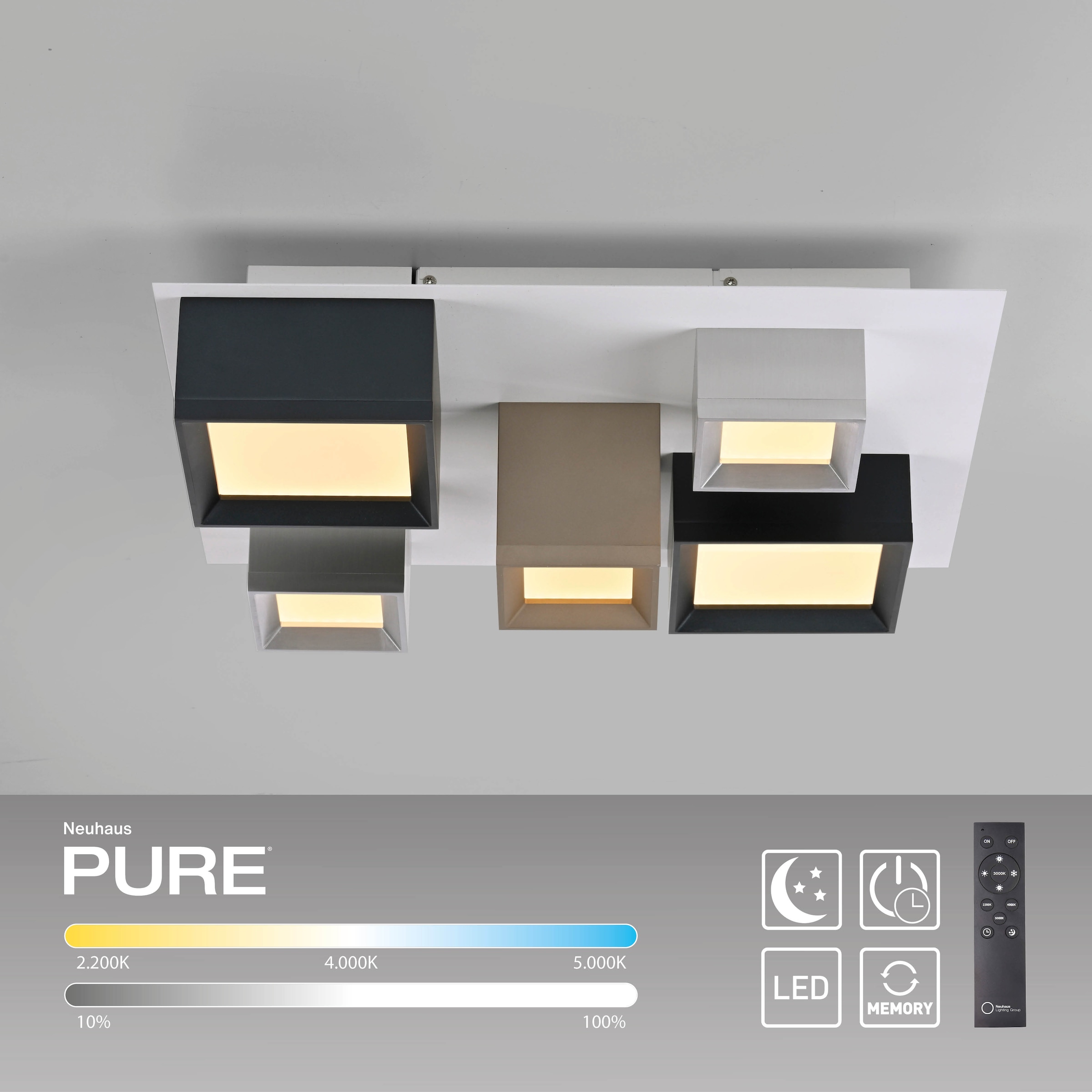Neuhaus PURE LED Deckenleuchte »PURE Manhattan« LED-Board 1 Stk. warmweiß - kaltweiß Stufenloses dimmen per Funk-Fernbedienung, CCT, Multicolor