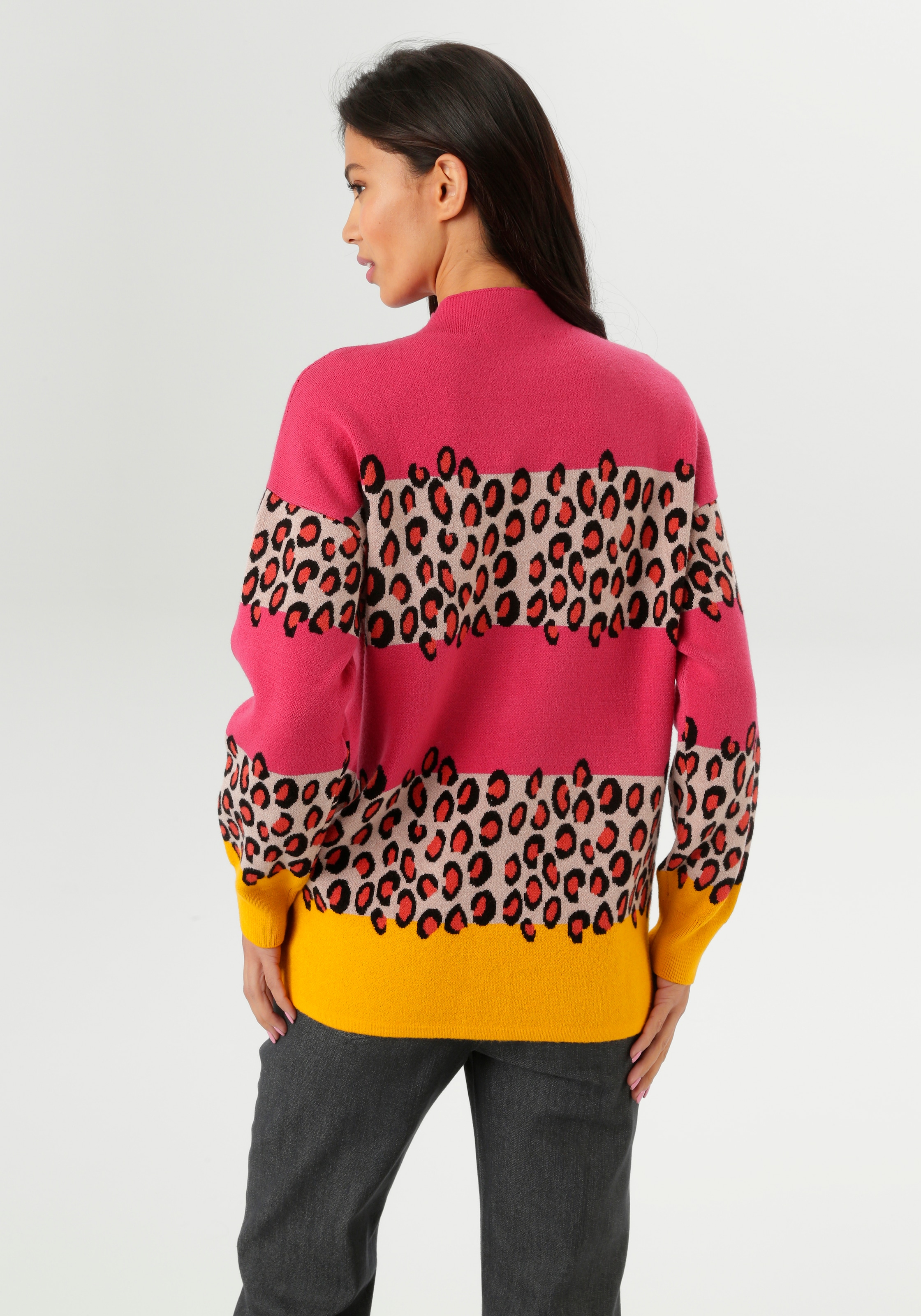 Aniston SELECTED Strickpullover, im Animal-Look in Kombination mit Blockstreifen - NEUE KOLLEKTION