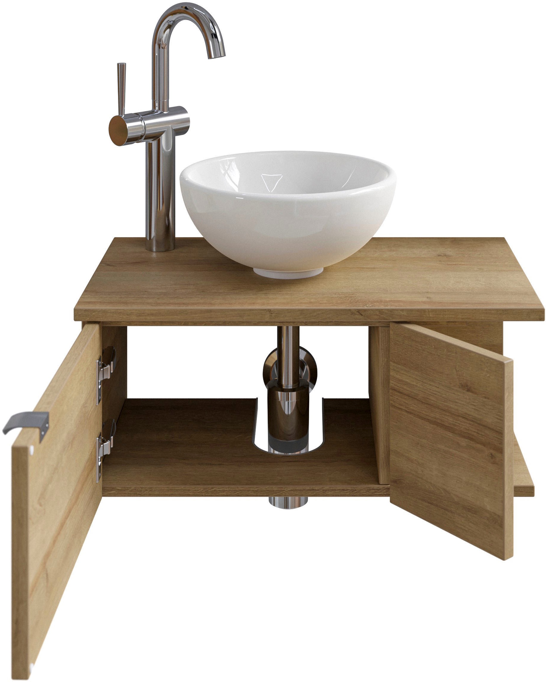 Saphir Waschtisch »Serie 6915 Waschschale mit Unterschrank für Gästebad, Gäste WC«, 61 cm breit, 2 Türen, offenes Fach, kleine Bäder, ohne Armatur