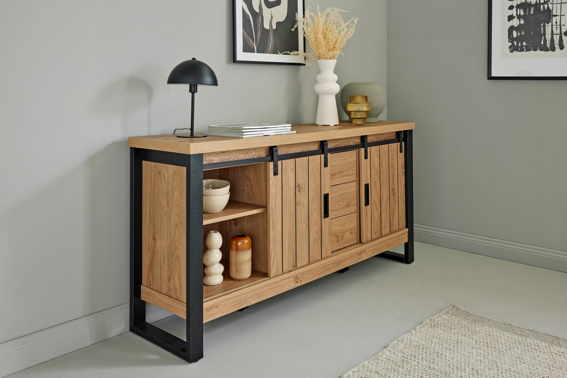 Jahnke Sideboard »SLIDE SBS 150«, (1 St.), Sideboard mit 2 Schiebetüren, Metallgestell, Breite ca. 150cm