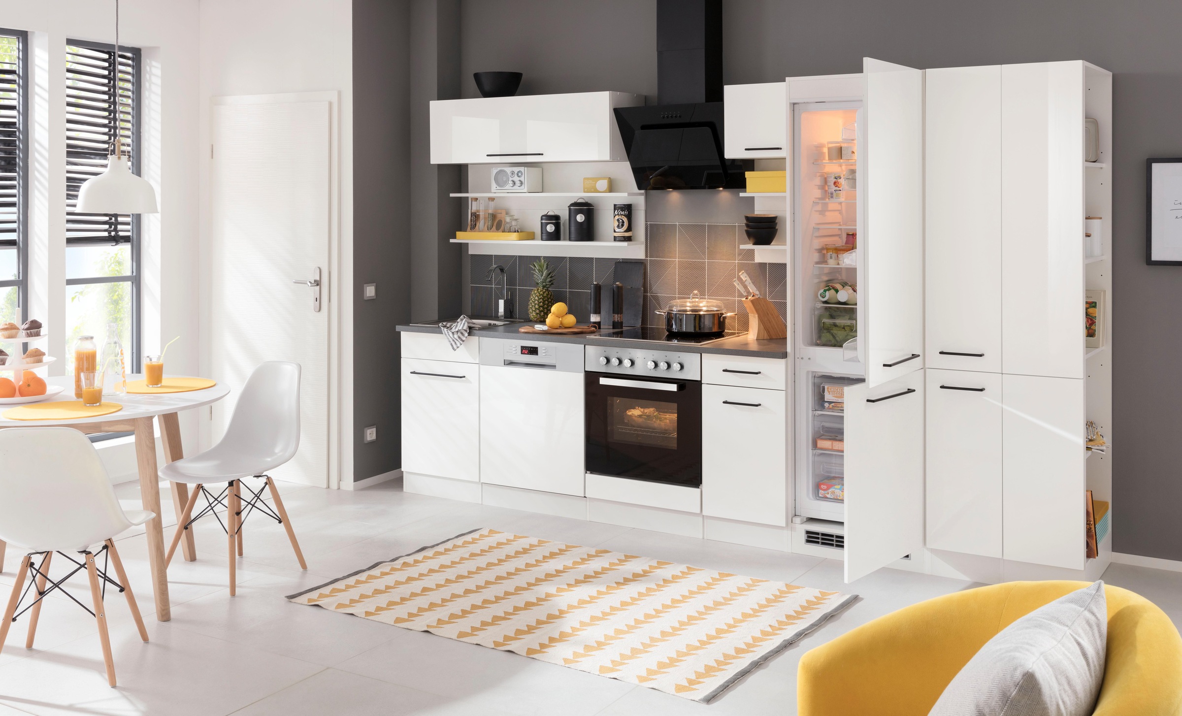 KOCHSTATION Küchenzeile »KS-Tulsa«, mit E-Geräten, Breite 300 cm, schwarze Metallgriffe, MDF Fronten