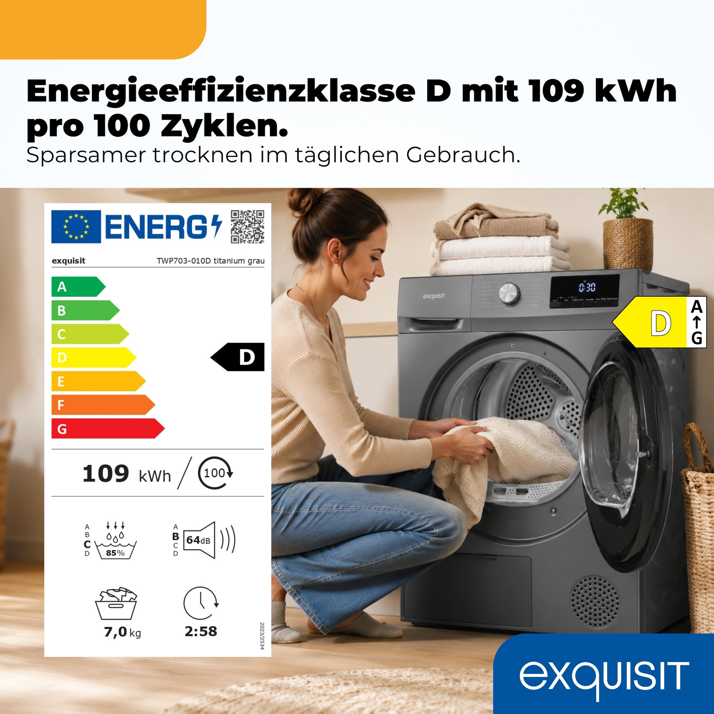 exquisit Wärmepumpentrockner »TWP703-010D« Wärmepumpentechnologie für weniger Energieverbrauch, sehr sparsam
