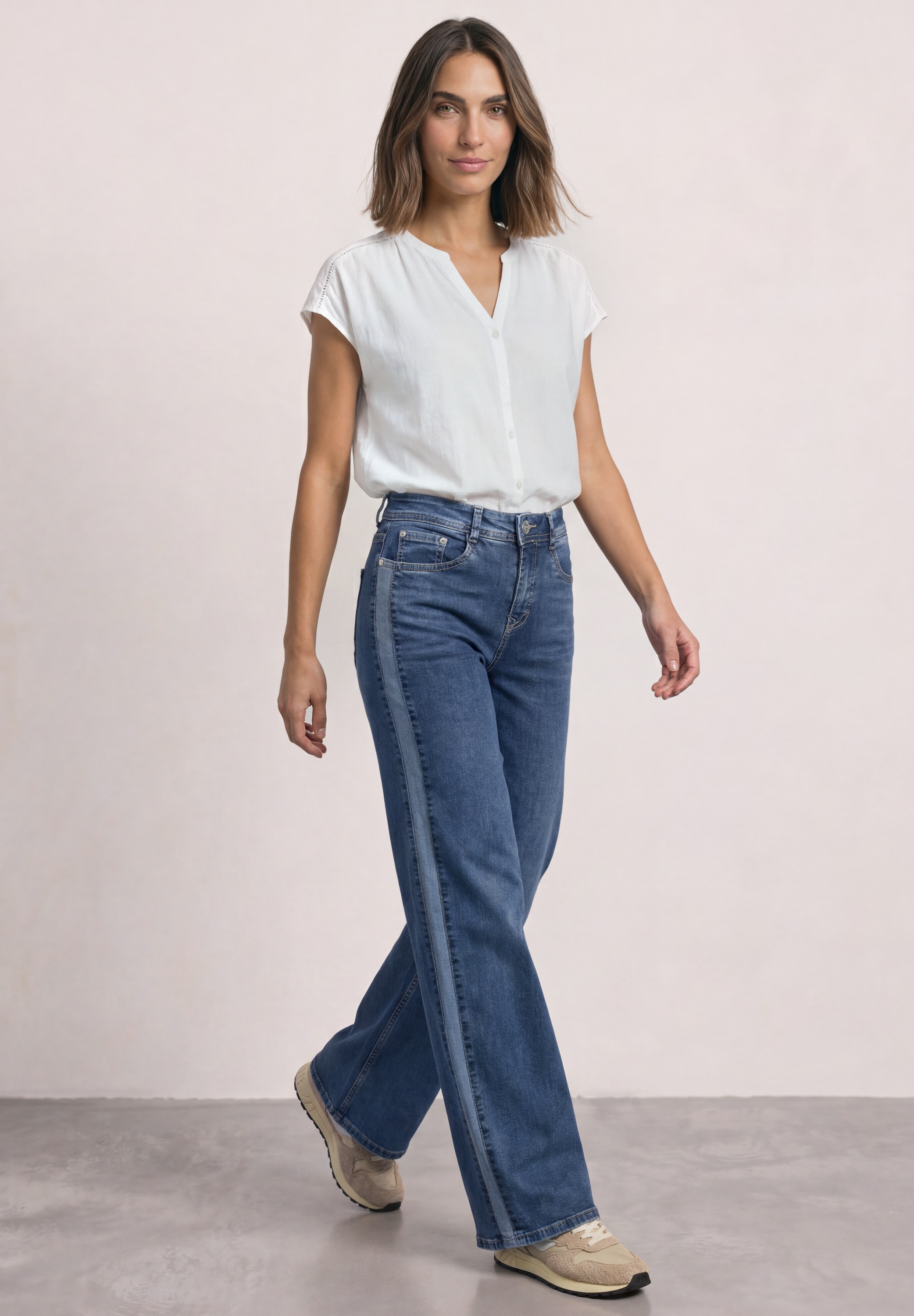STREET ONE Loose-fit-Jeans mit Gallonstreifen / Wide Leg /  Stretch