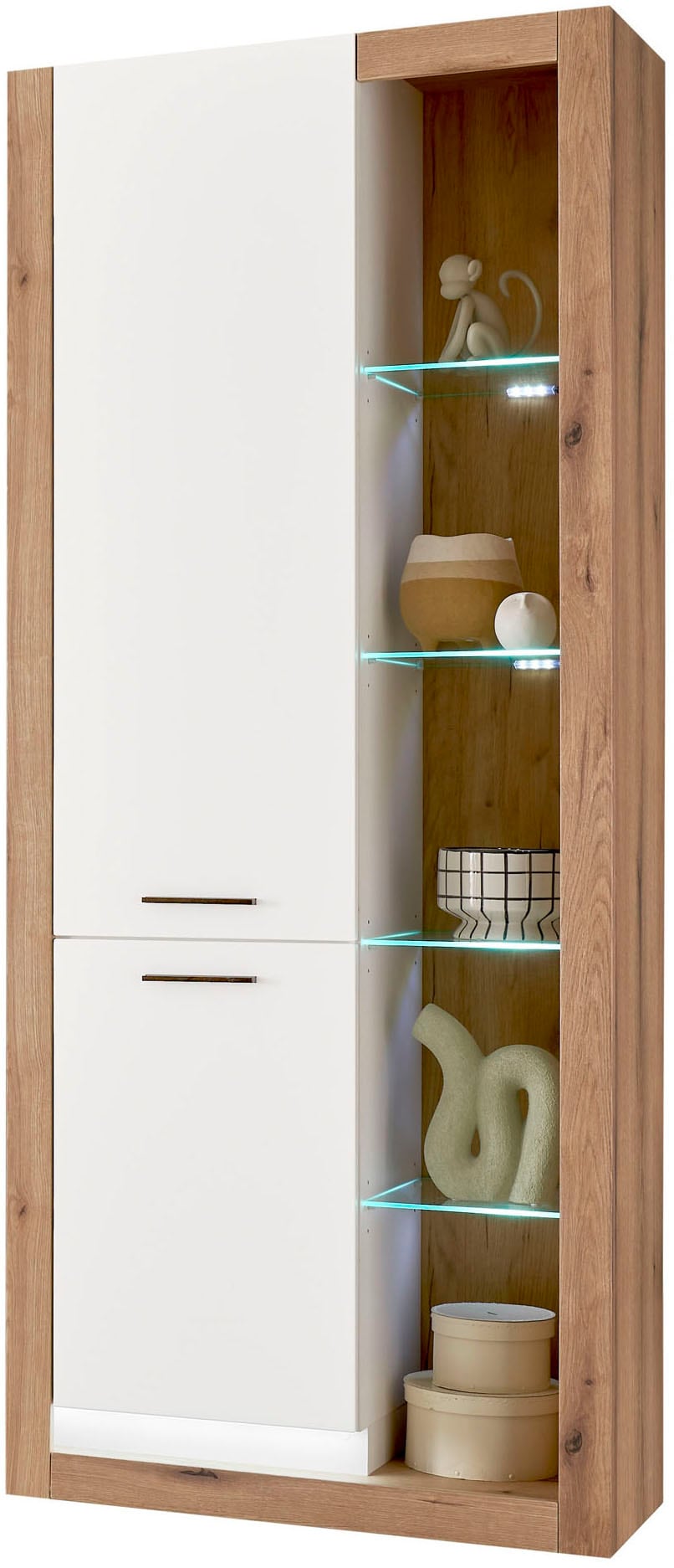 Home affaire Vitrine »Brixen, Vitrinenschrank in Eiche Dekor, moderne Standvitrine« Metallgriffe, ausreichend Stauraum, vielseitig einsetzbar, 80 cm breit