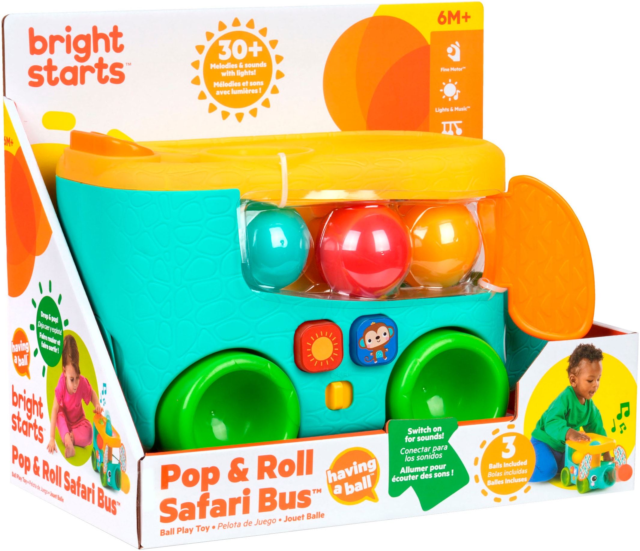 Bright Starts Lernspielzeug »Pop & Roll Safari Bus Ball Play Toy«, mit Licht und Sound