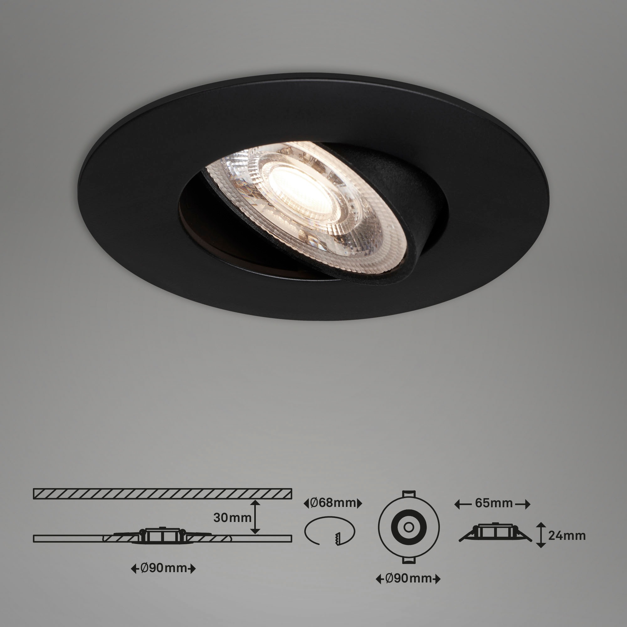Briloner Leuchten LED Einbauleuchte »7048035 KULANA«, Leuchtmittel LED-Board | LED fest integriert, 3er Set, ultraflach, schwenkbar, stufenlos dimmbar, schwarz