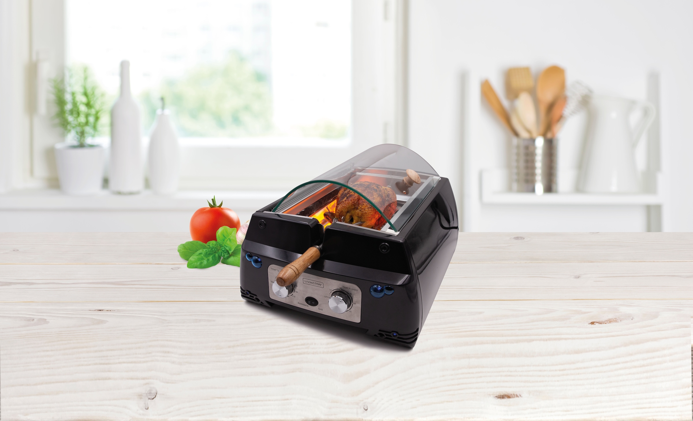 LIVINGTON Tischgrill »Rotisserie Chef«, 1780 W, 2in1 Dreh- & Plattengrill