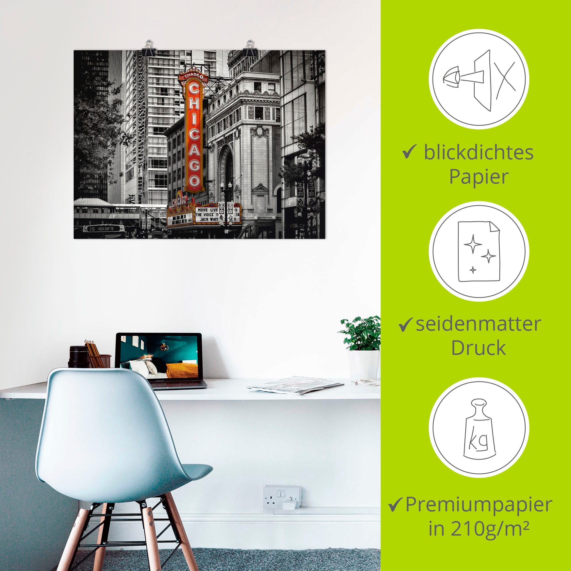 Artland Poster »Chicago I«, Amerika, (1 St.), als Alubild, Leinwandbild, Wandaufkleber oder Poster in versch. Größen