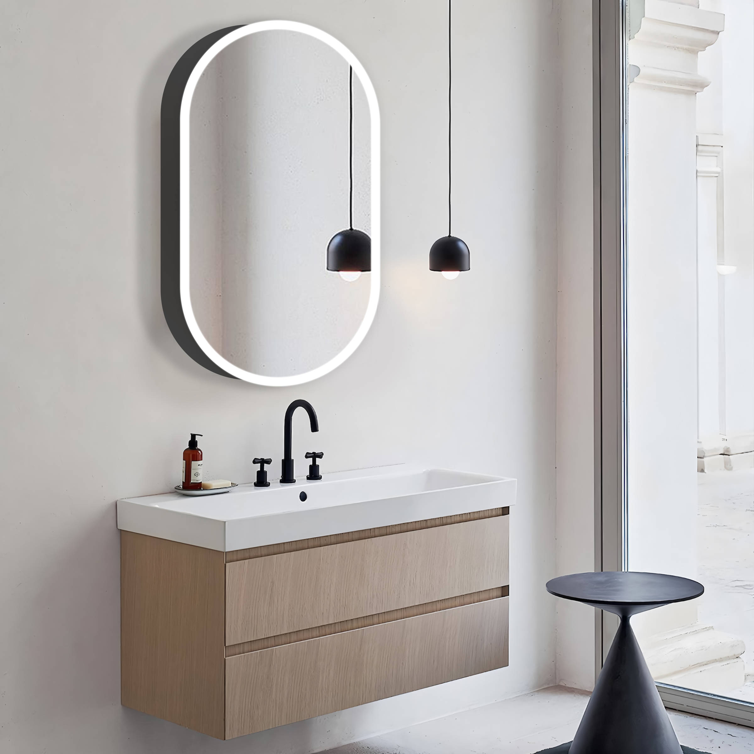 Talos Badezimmerspiegelschrank »Talos Oval Vento«, austauschbare LED-Beleuchtung, 45x80 cm schwarz