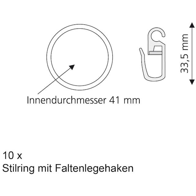 Liedeco Gardinenring, (Packung, 10 St., mit Faltenlegehaken), für  Gardinenstangen Ø 28 mm auf Raten kaufen