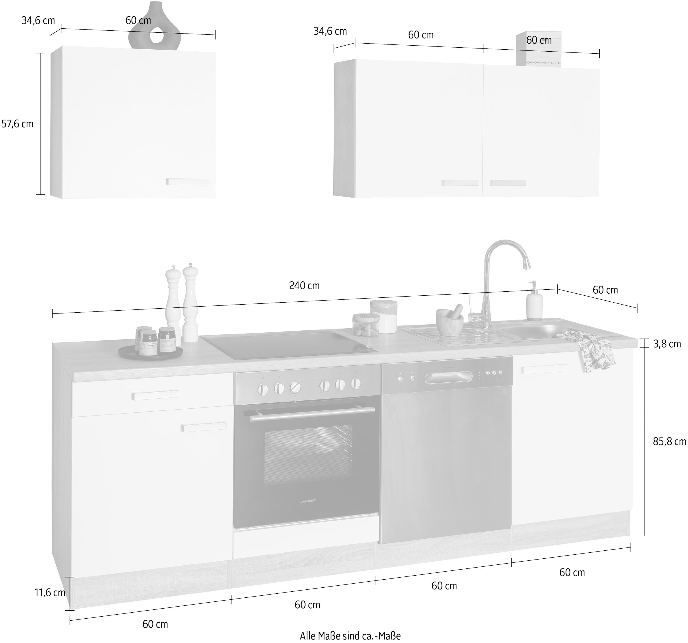 OPTIFIT Küchenzeile »Leer Breite 240 cm«, mit Hanseatic E-Geräten, inkl. Geschirrspüler